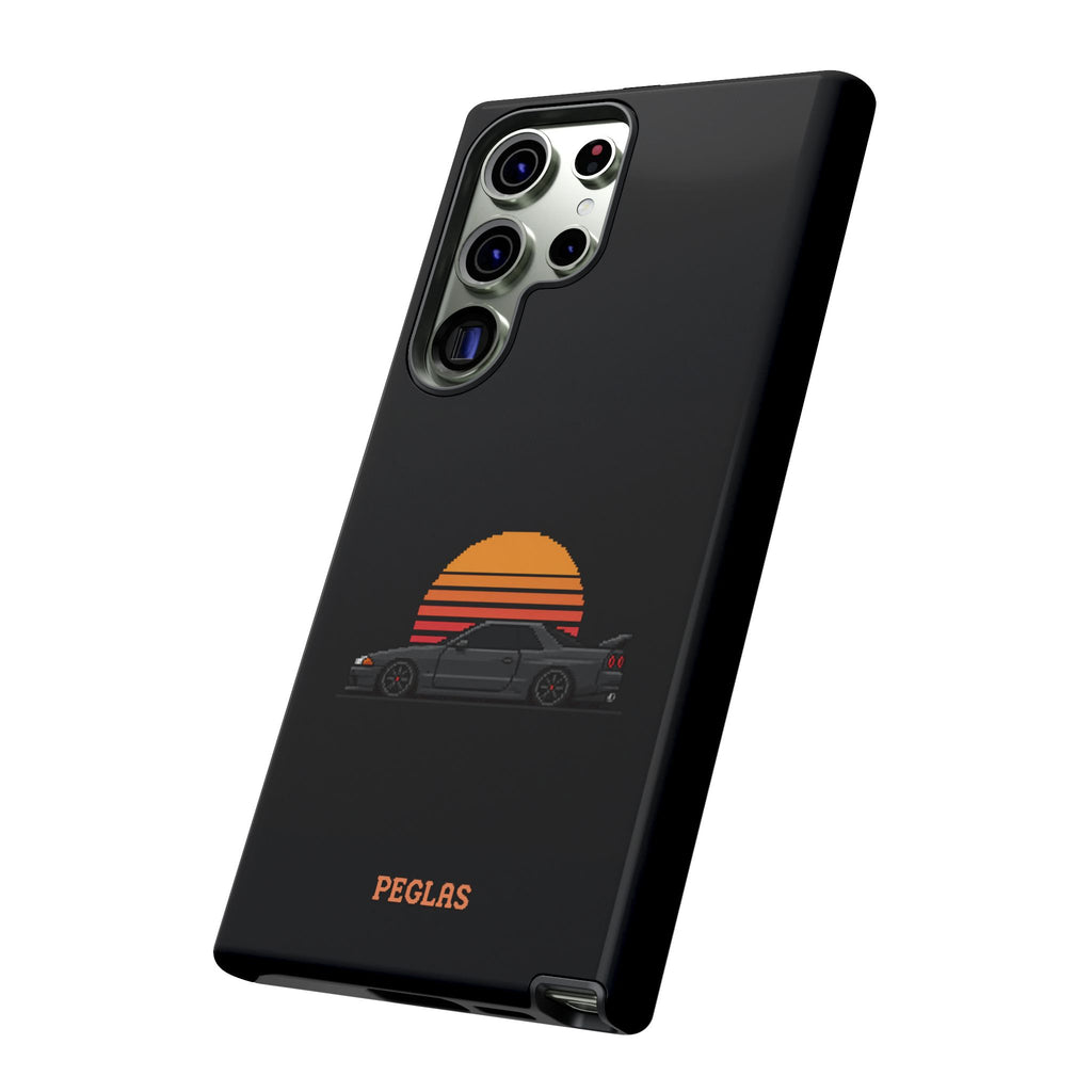 Vintage Black Sports Car Phone Case — Retro Sunset Design