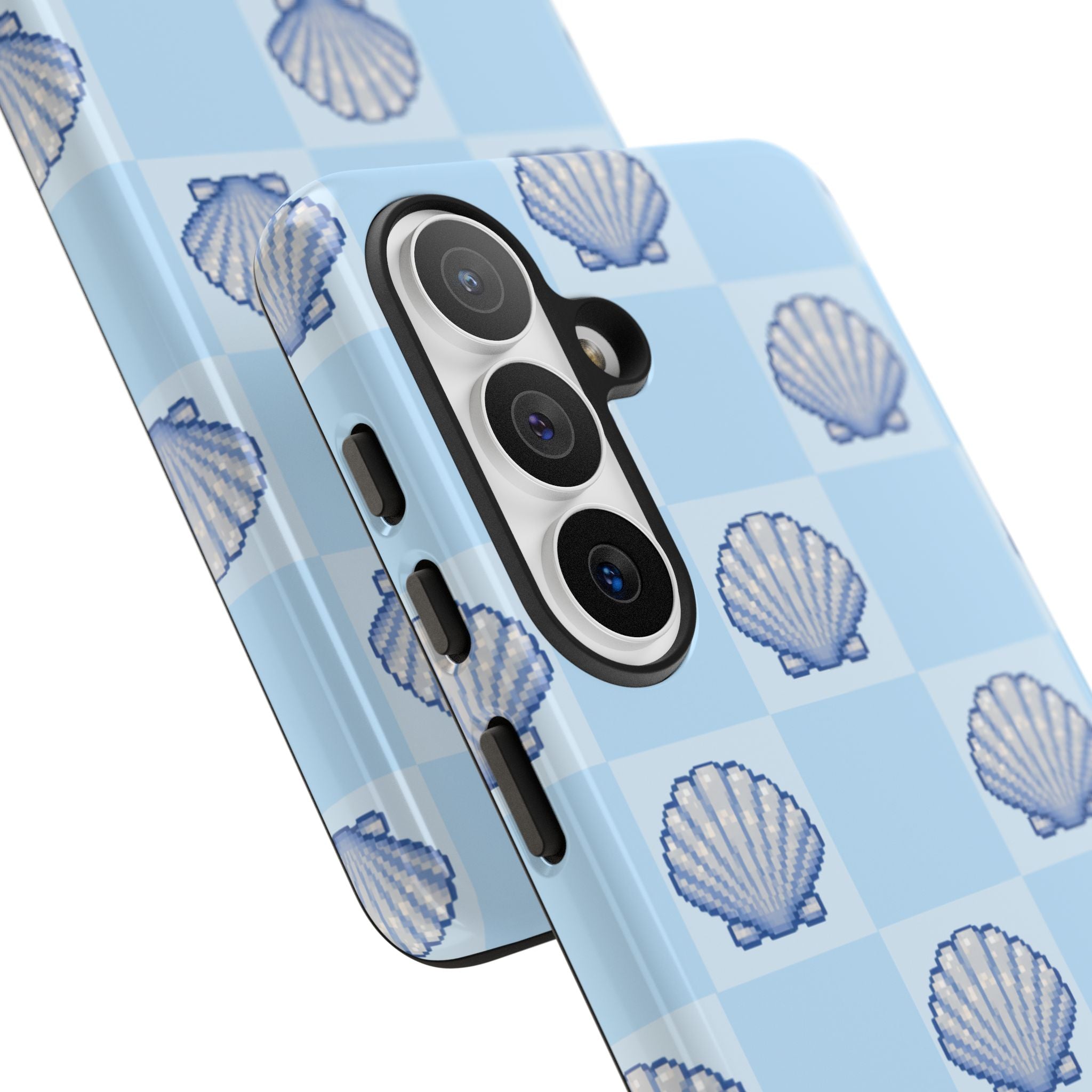 Shell Checkerboard Tough Phone Case — Light Blue Seashell Protective Cover