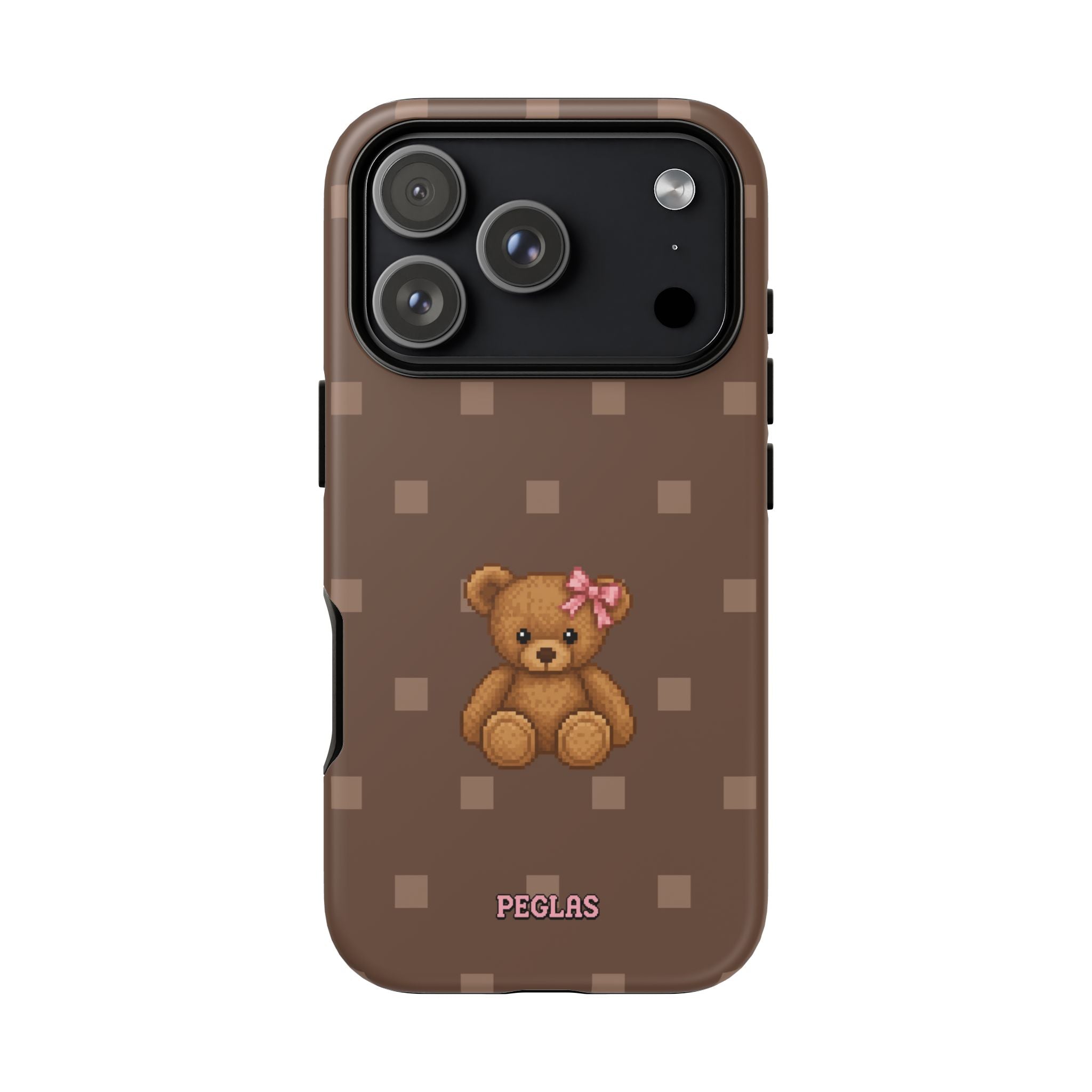 Teddy Bear Tough Phone Case — Cute Brown Polka Dot Protective Cover