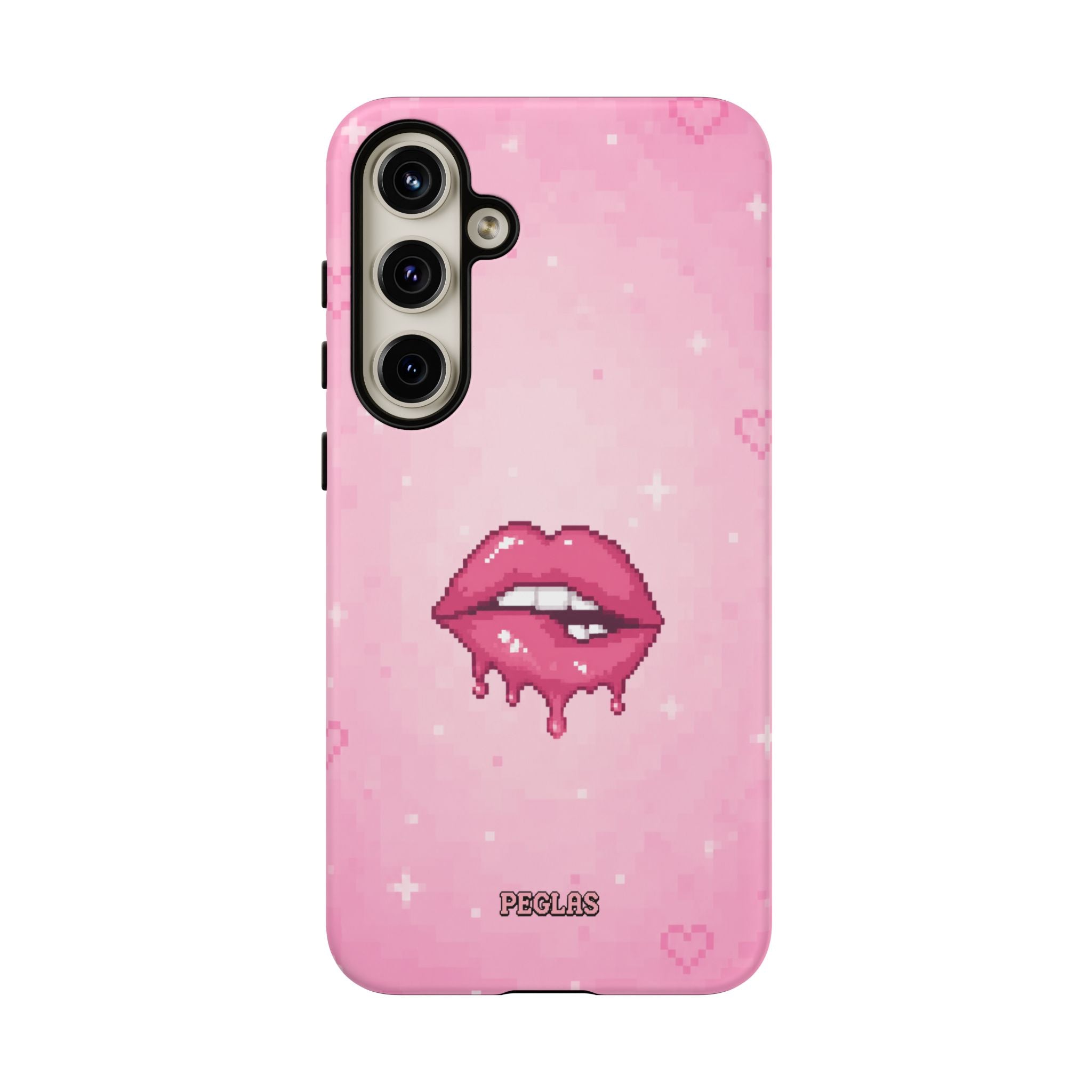 Pink Drip Lips Phone Case — Cute Pixel Art Protective Tough Case