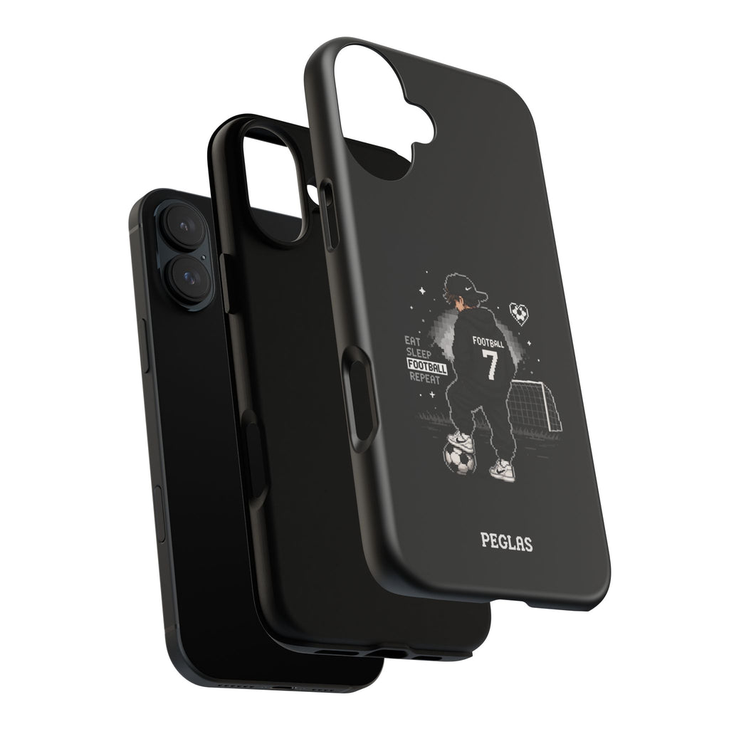Football Player Phone Case - 'Eat Sleep Football Repeat' Black Tough Case, Soccer Goal Graphic