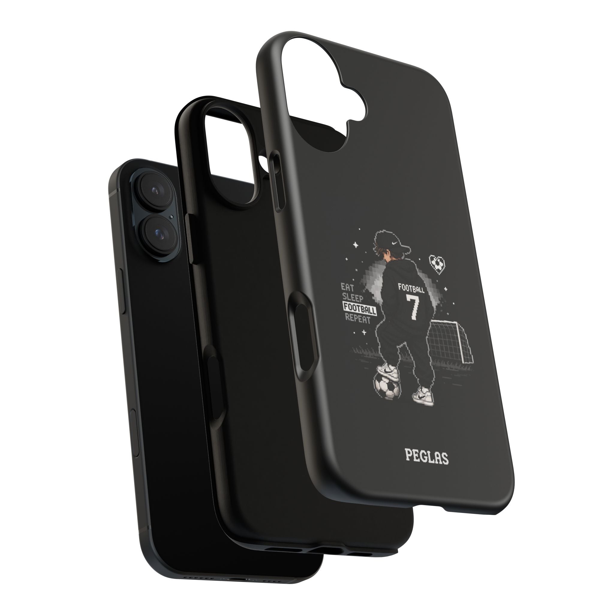 Football Player Phone Case - 'Eat Sleep Football Repeat' Black Tough Case, Soccer Goal Graphic