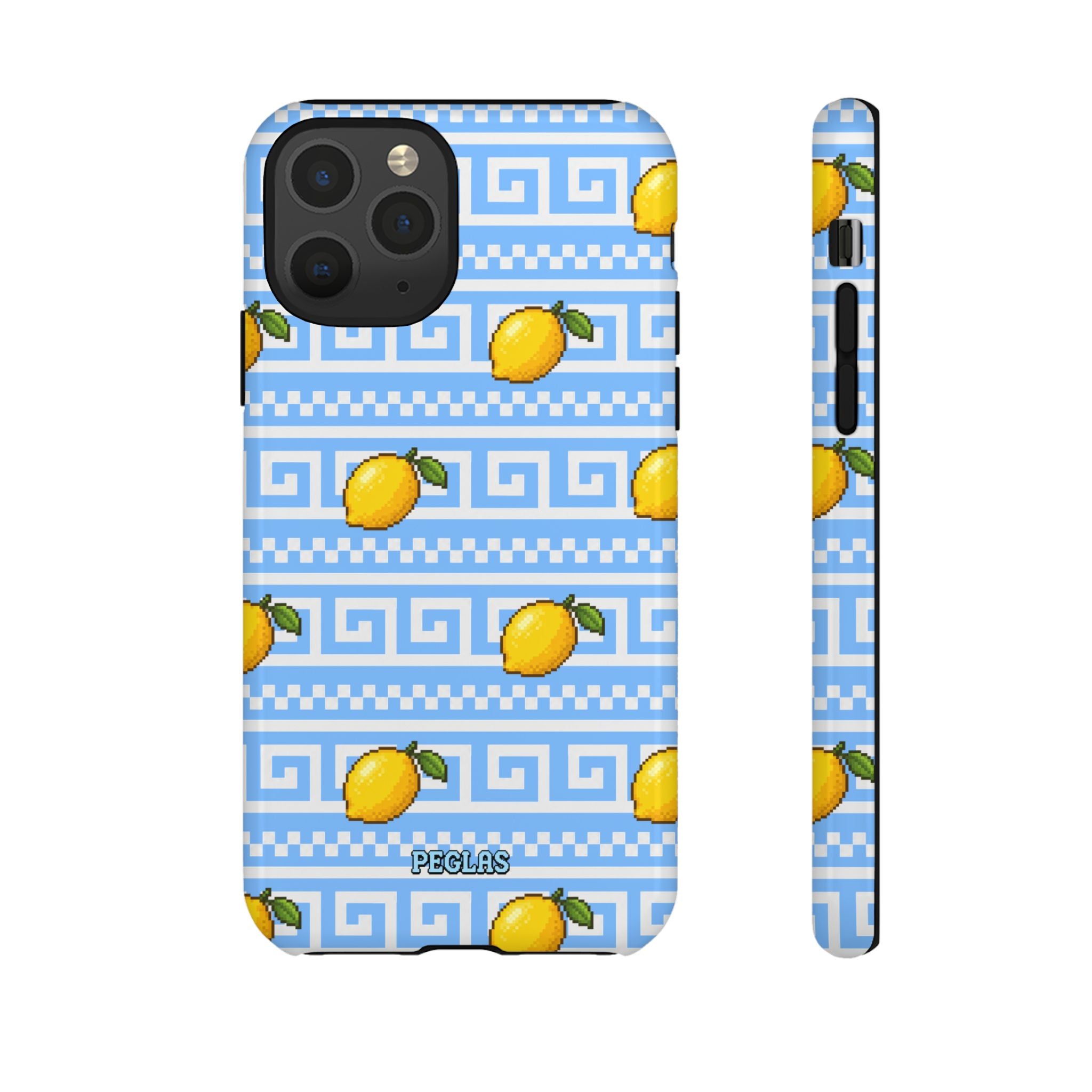 Lemon Greek Key Phone Case — Blue Citrus Pattern Tough Case