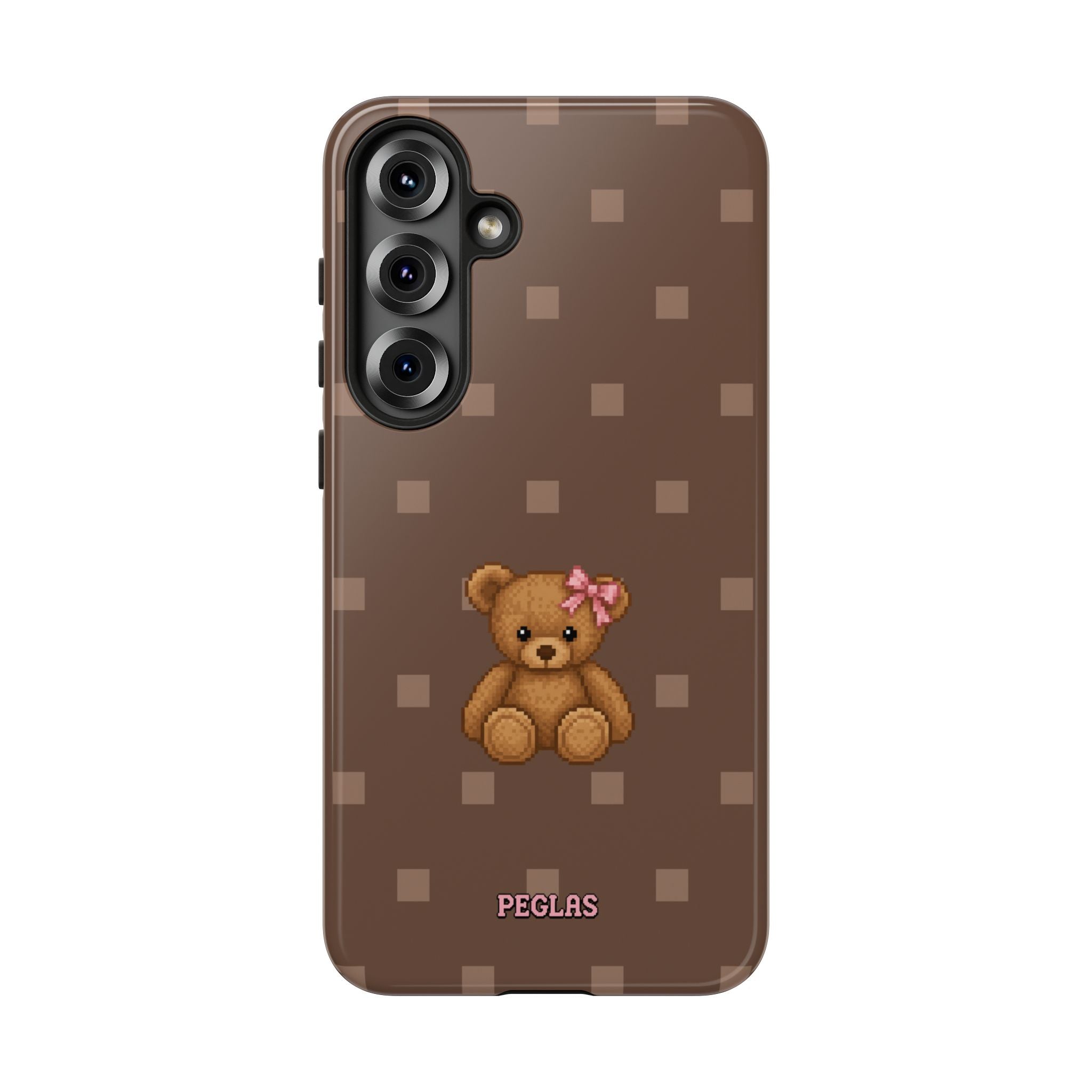 Teddy Bear Tough Phone Case — Cute Brown Polka Dot Protective Cover