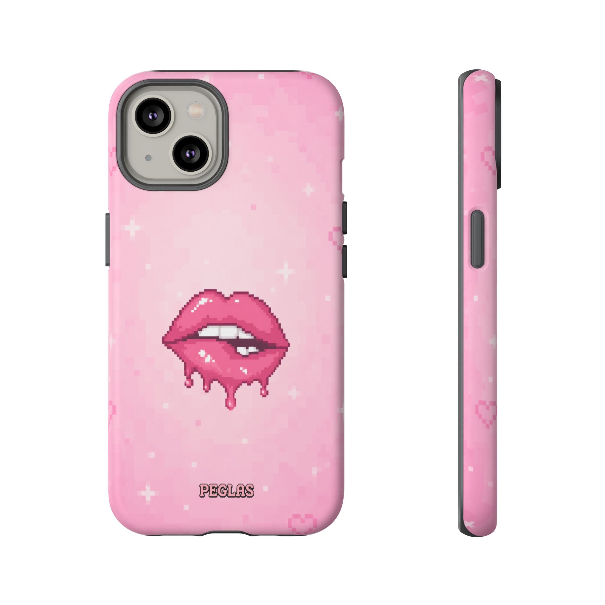 Pink Drip Lips Phone Case — Cute Pixel Art Protective Tough Case