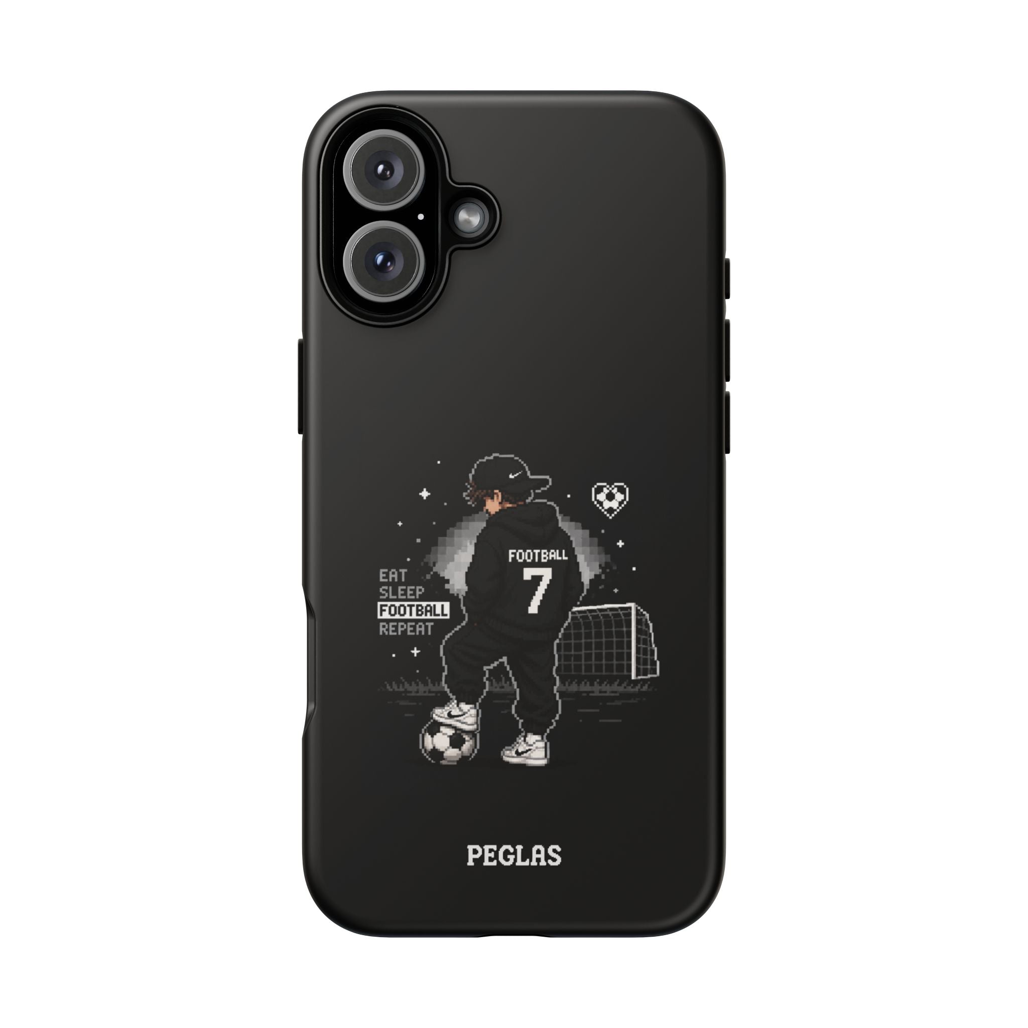 Football Player Phone Case - 'Eat Sleep Football Repeat' Black Tough Case, Soccer Goal Graphic