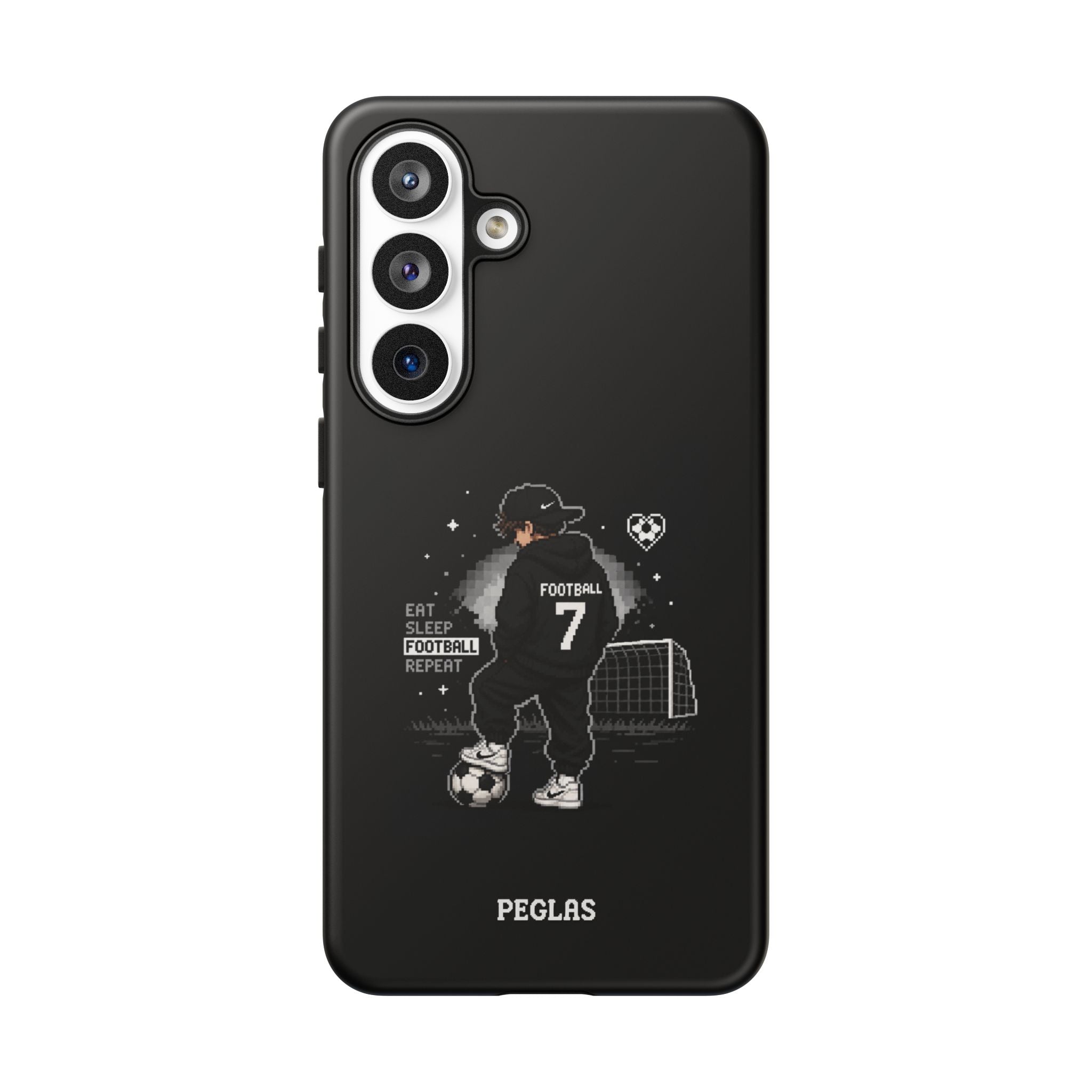 Football Player Phone Case - 'Eat Sleep Football Repeat' Black Tough Case, Soccer Goal Graphic