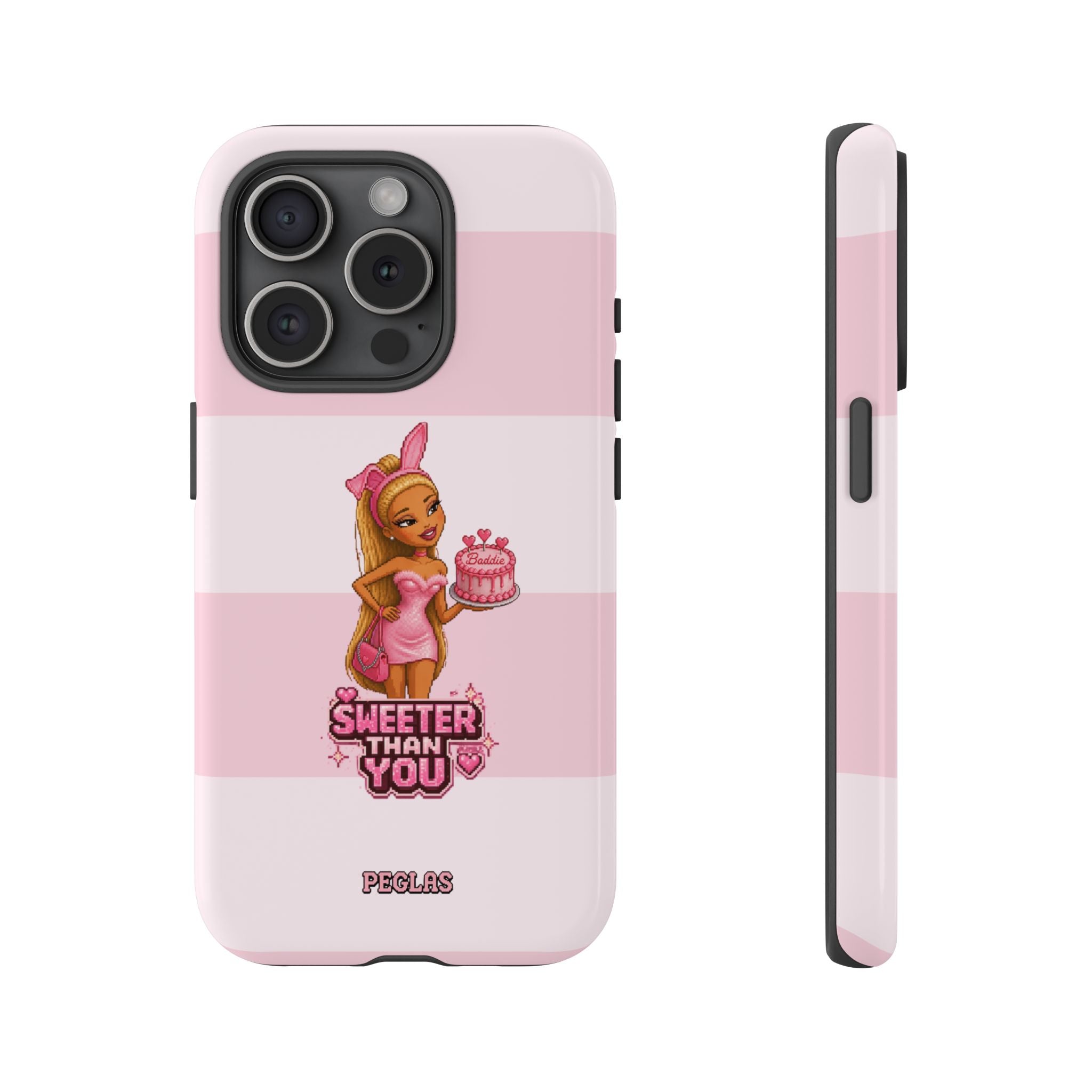 Phone Case — “Sweeter Than You” Pink Striped Cute Cake Girl Protective Cover