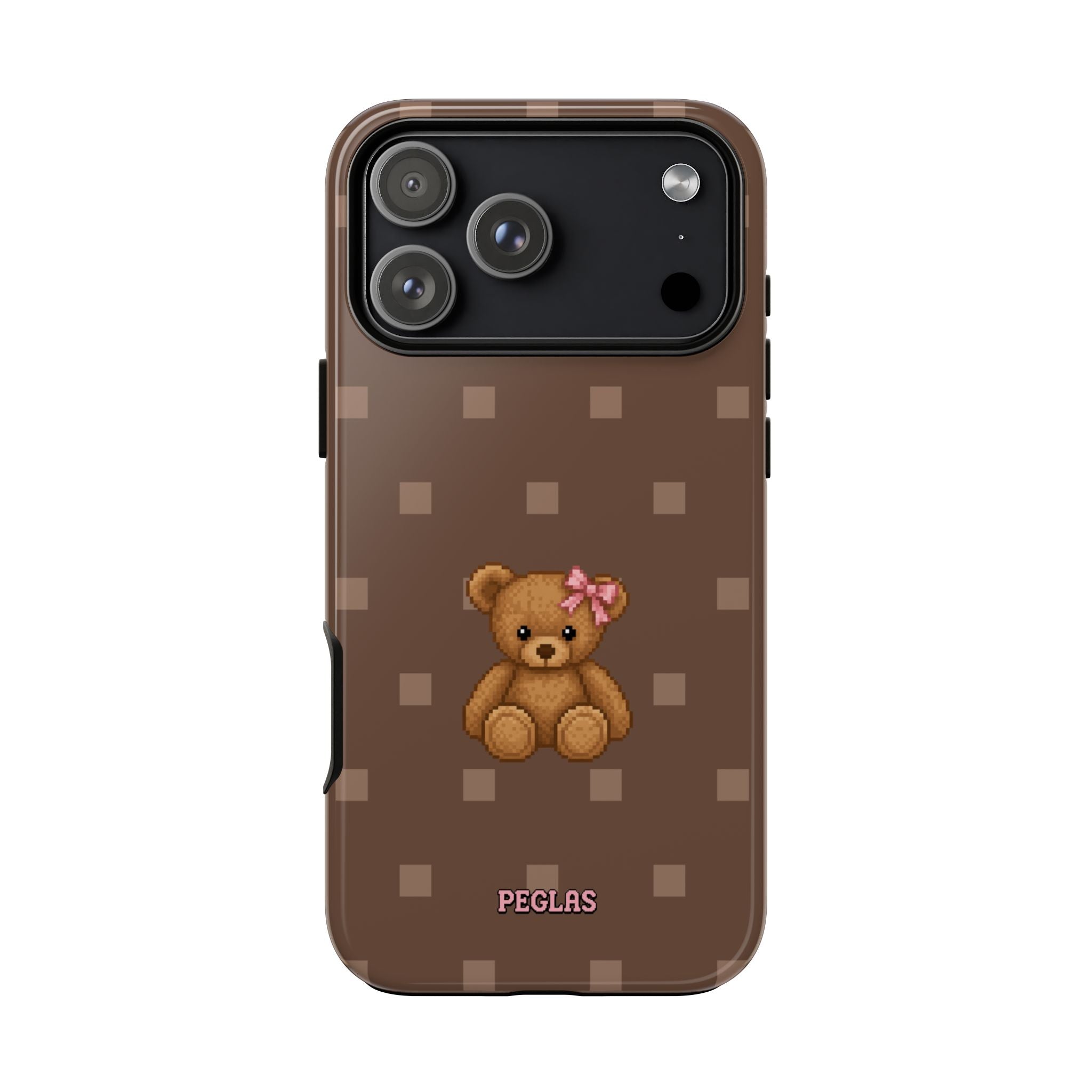 Teddy Bear Tough Phone Case — Cute Brown Polka Dot Protective Cover
