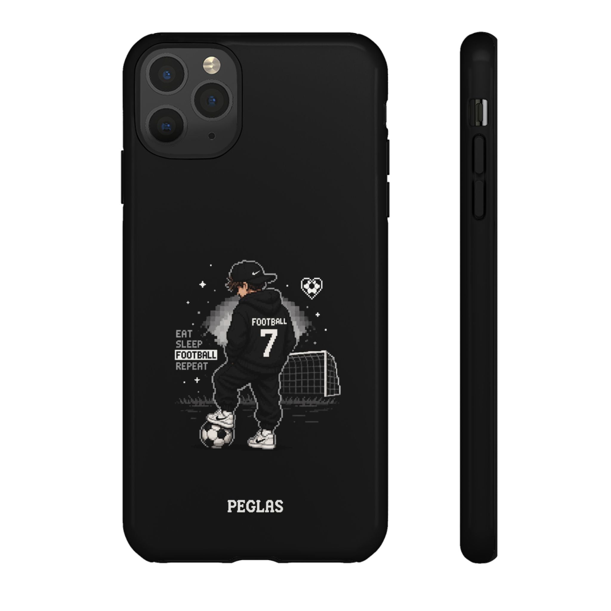Football Player Phone Case - 'Eat Sleep Football Repeat' Black Tough Case, Soccer Goal Graphic