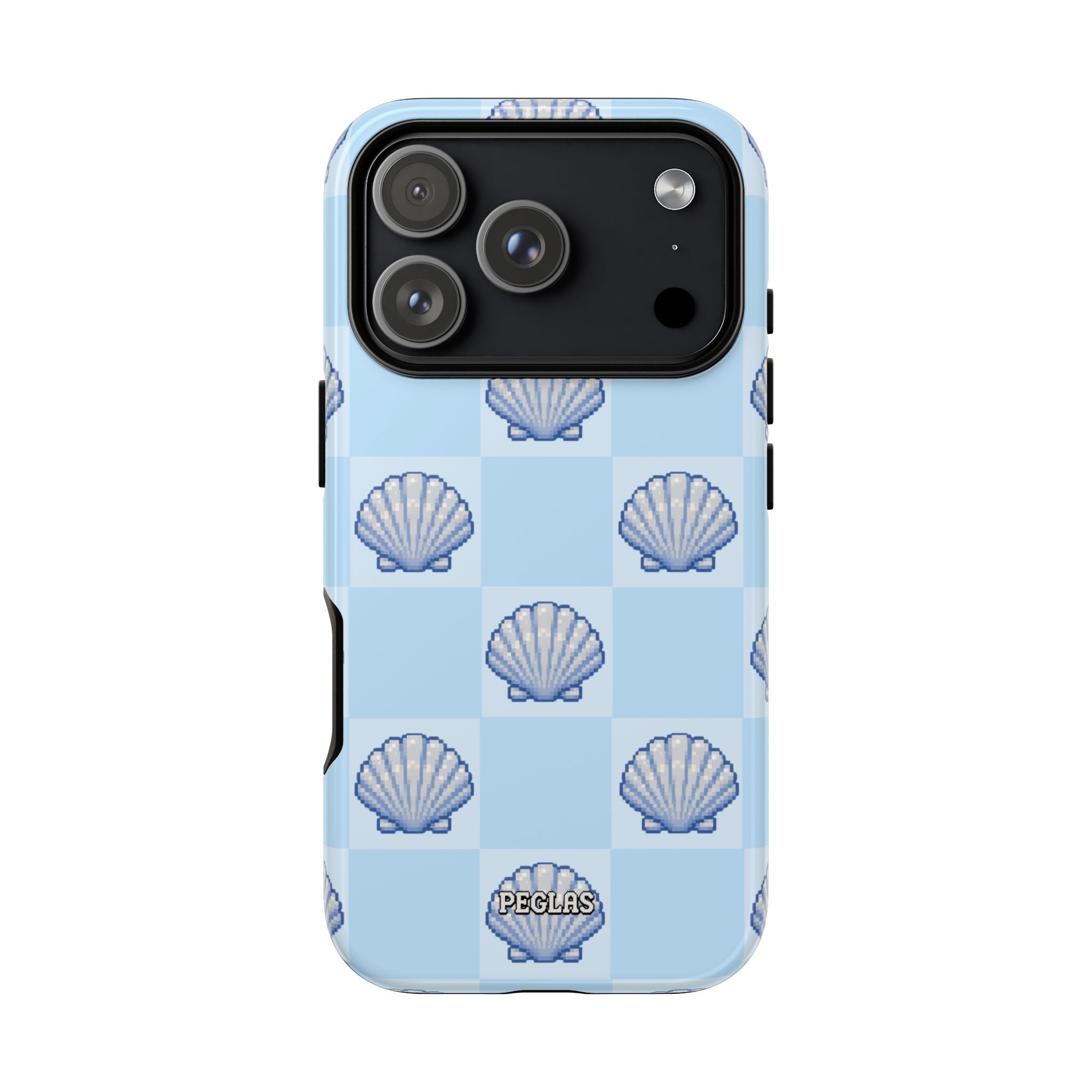 Shell Checkerboard Tough Phone Case — Light Blue Seashell Protective Cover