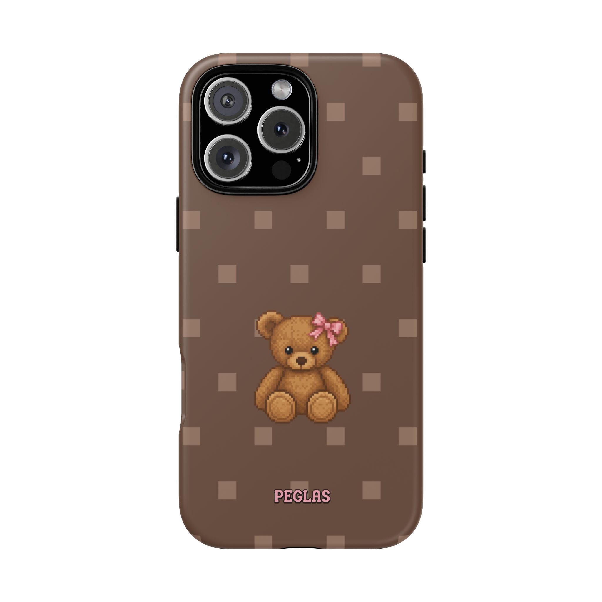Teddy Bear Tough Phone Case — Cute Brown Polka Dot Protective Cover