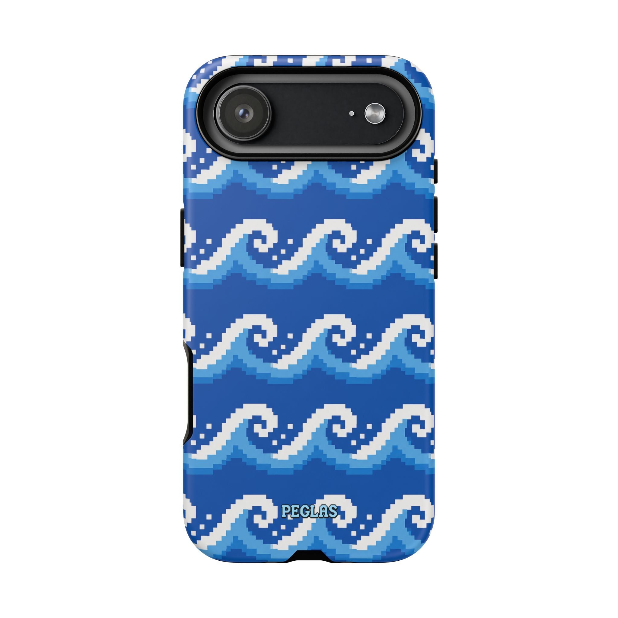 Pixel Wave Phone Case — Blue Ocean Retro Pixel Art iPhone Cover