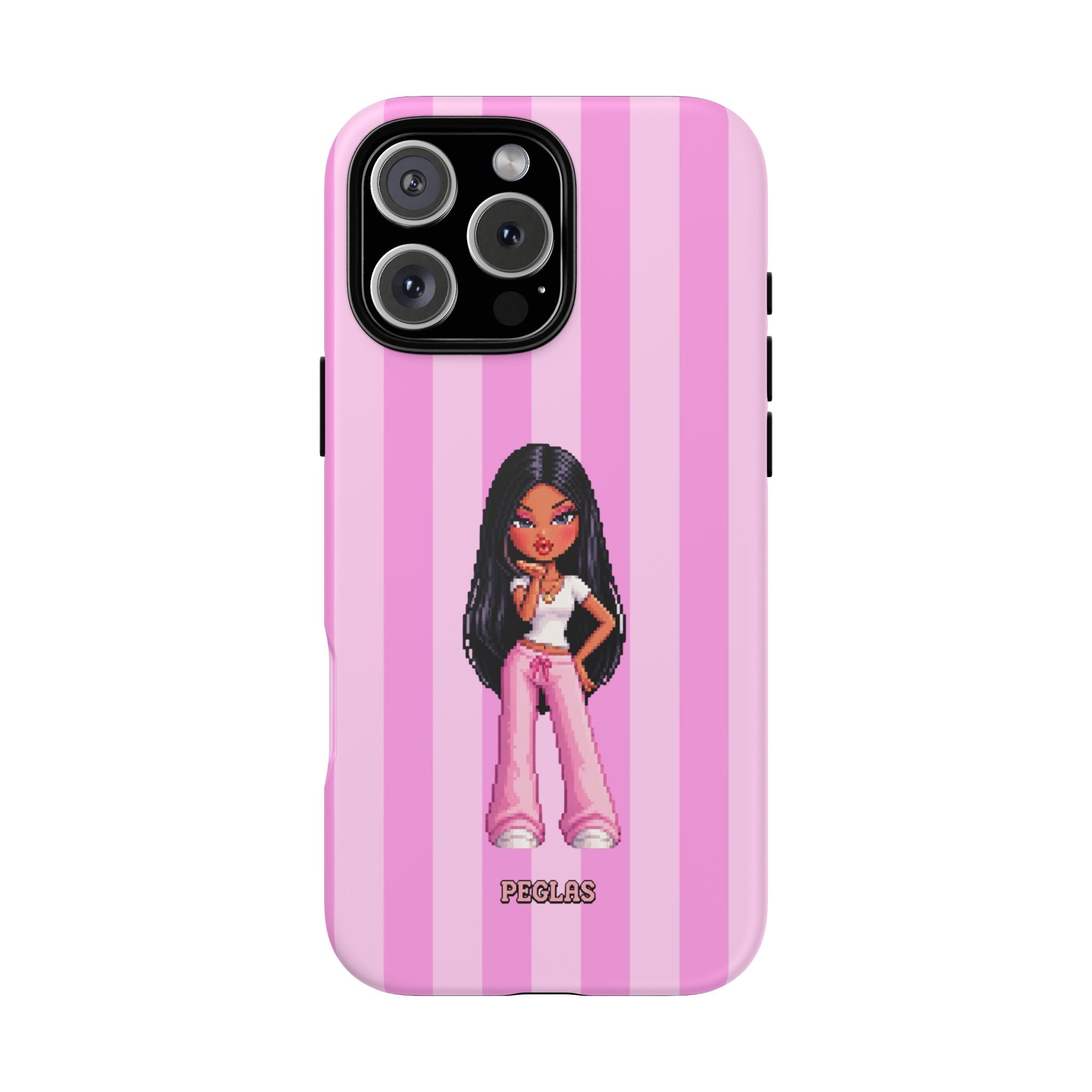 Pink Pixel Art Doll Phone Case — Y2K Baddie Girl Illustration