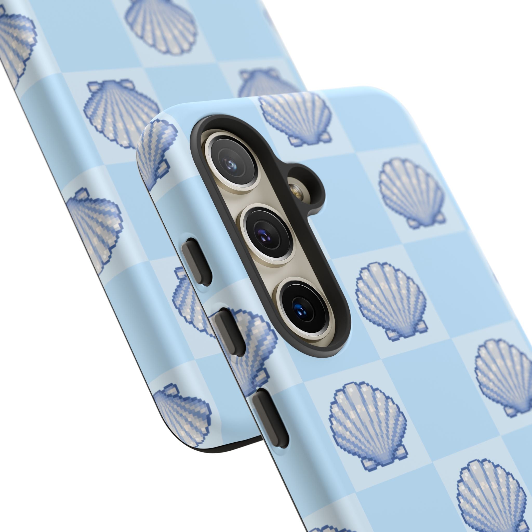Shell Checkerboard Tough Phone Case — Light Blue Seashell Protective Cover
