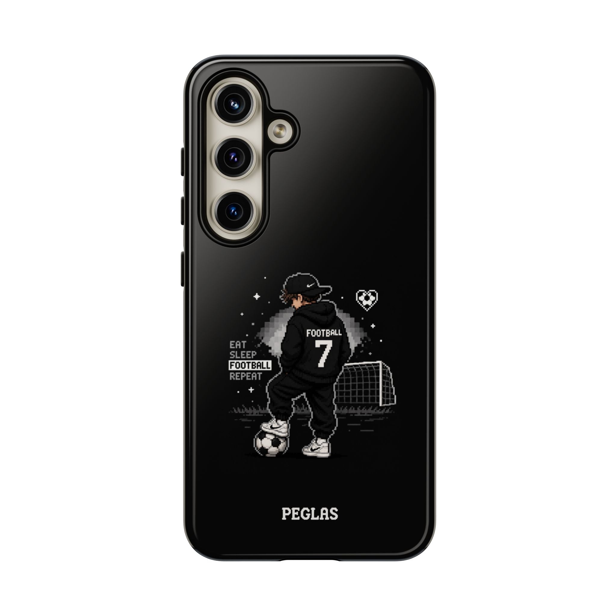 Football Player Phone Case - 'Eat Sleep Football Repeat' Black Tough Case, Soccer Goal Graphic