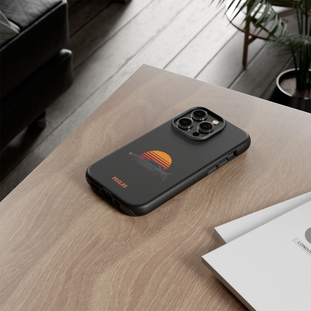 Vintage Black Sports Car Phone Case — Retro Sunset Design