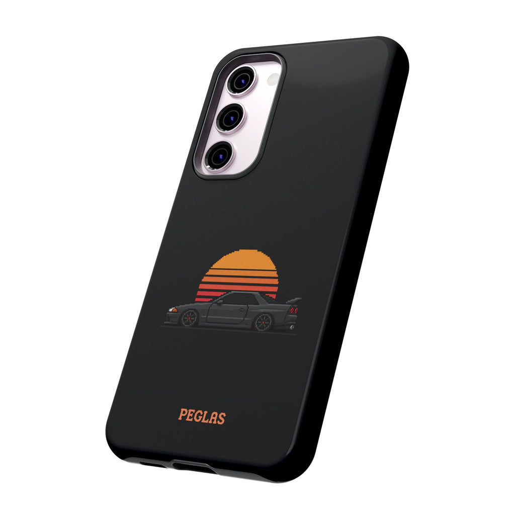 Vintage Black Sports Car Phone Case — Retro Sunset Design