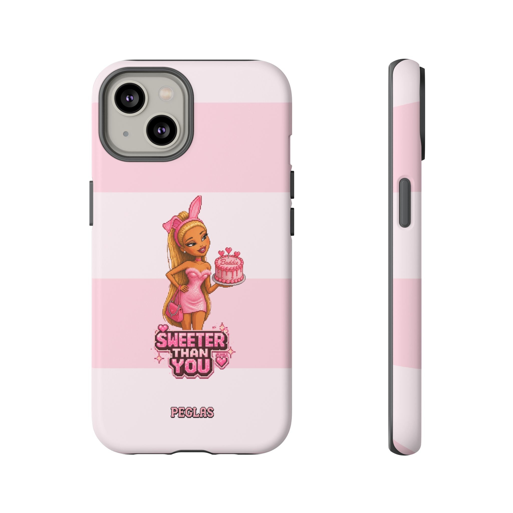Phone Case — “Sweeter Than You” Pink Striped Cute Cake Girl Protective Cover