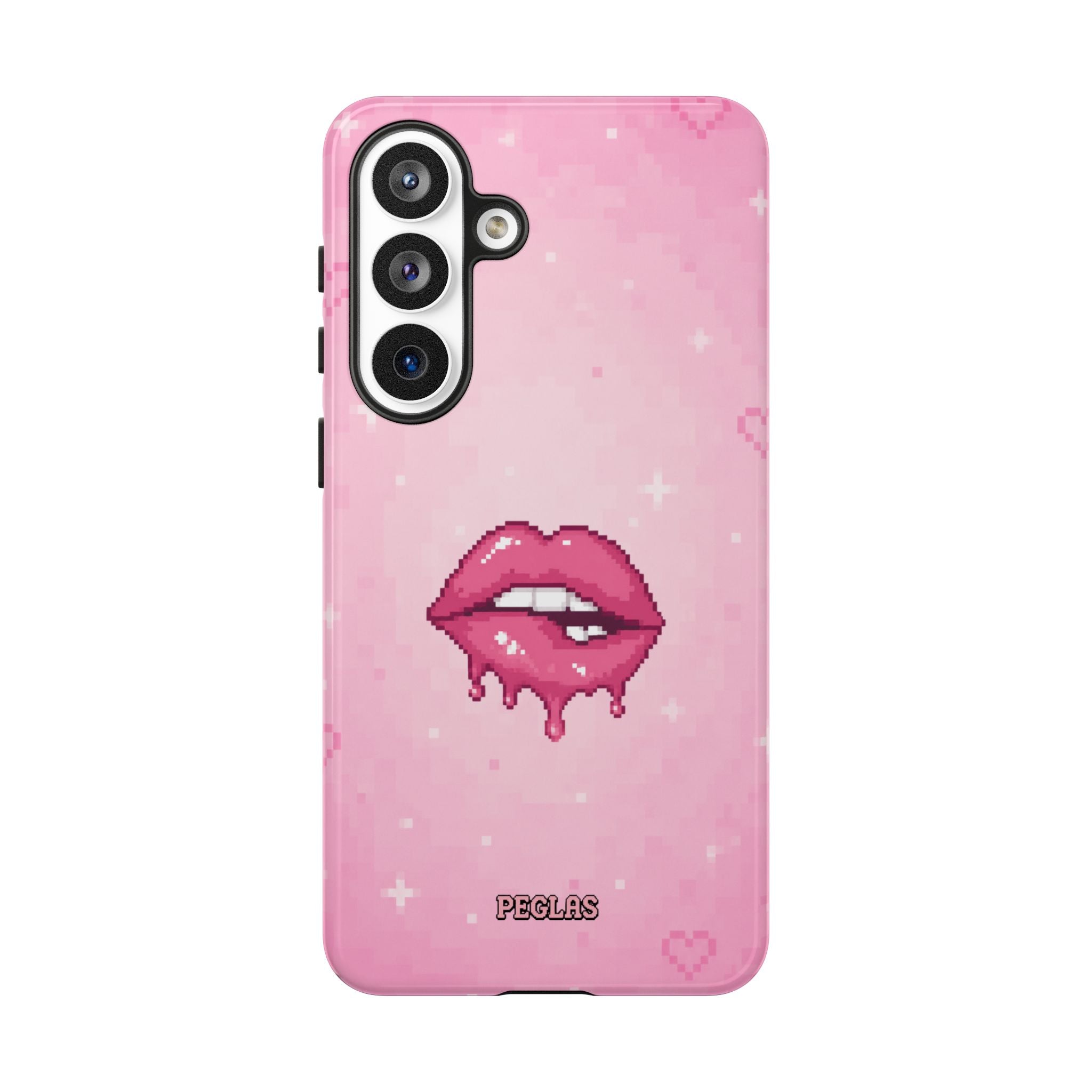 Pink Drip Lips Phone Case — Cute Pixel Art Protective Tough Case