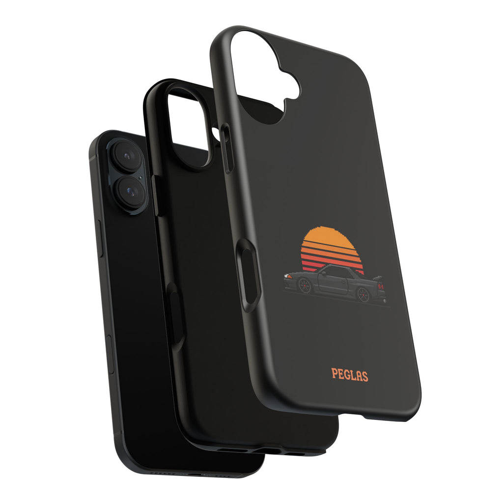 Vintage Black Sports Car Phone Case — Retro Sunset Design