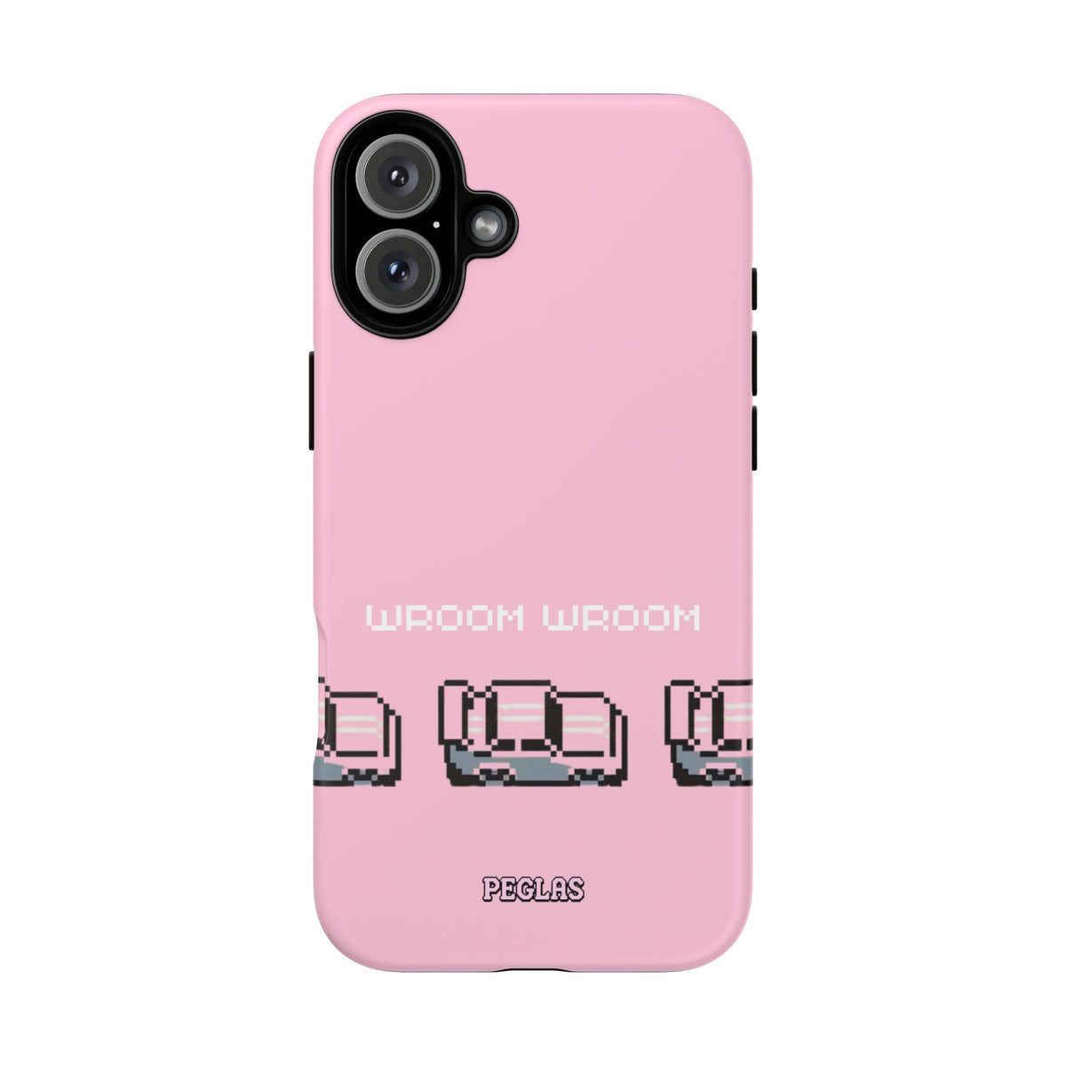 Pink Retro Pixel Cars Phone Case — "Wroom Wroom" Tough Protective Cover