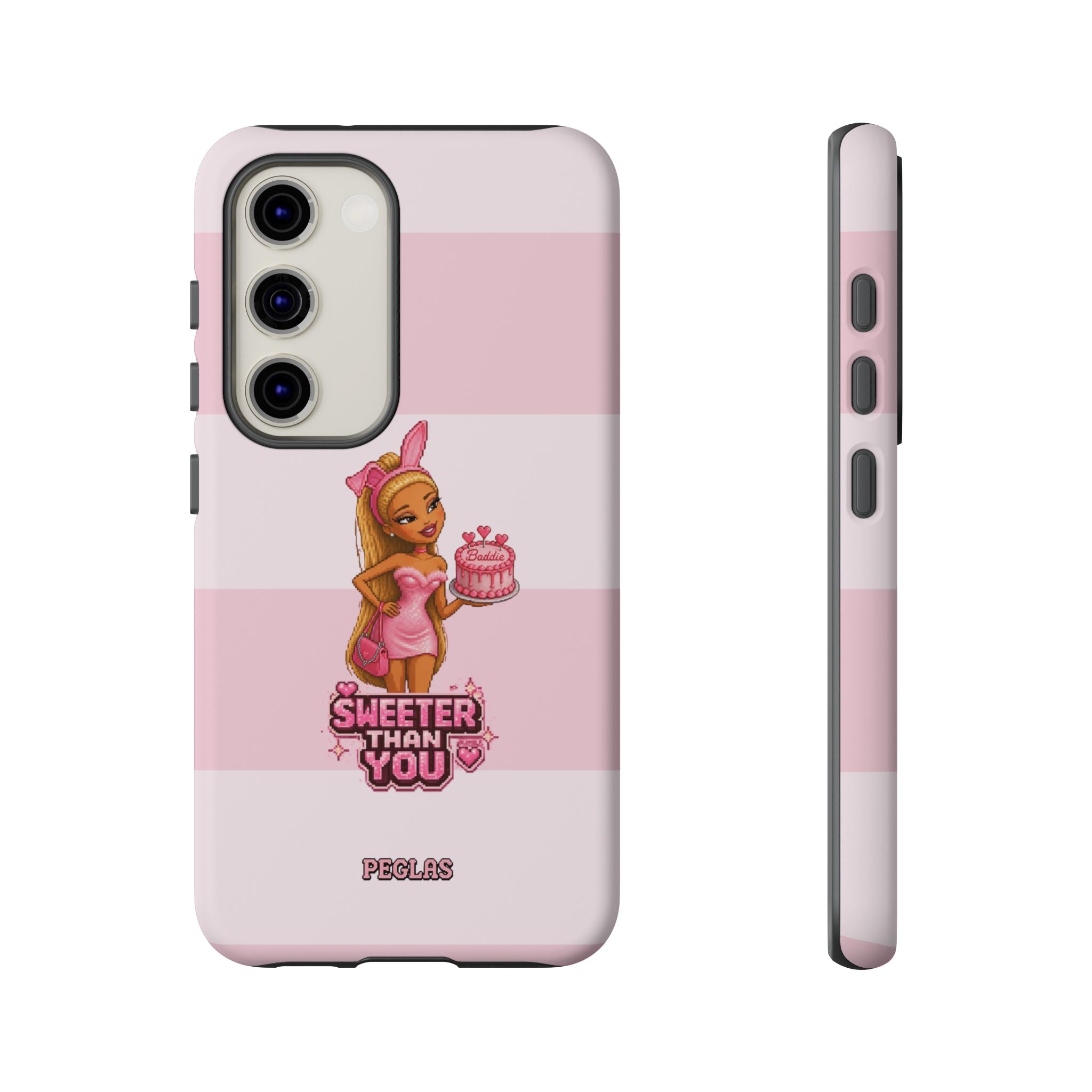 Phone Case — “Sweeter Than You” Pink Striped Cute Cake Girl Protective Cover