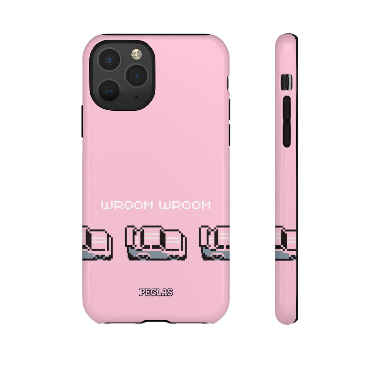 Pink Retro Pixel Cars Phone Case — "Wroom Wroom" Tough Protective Cover