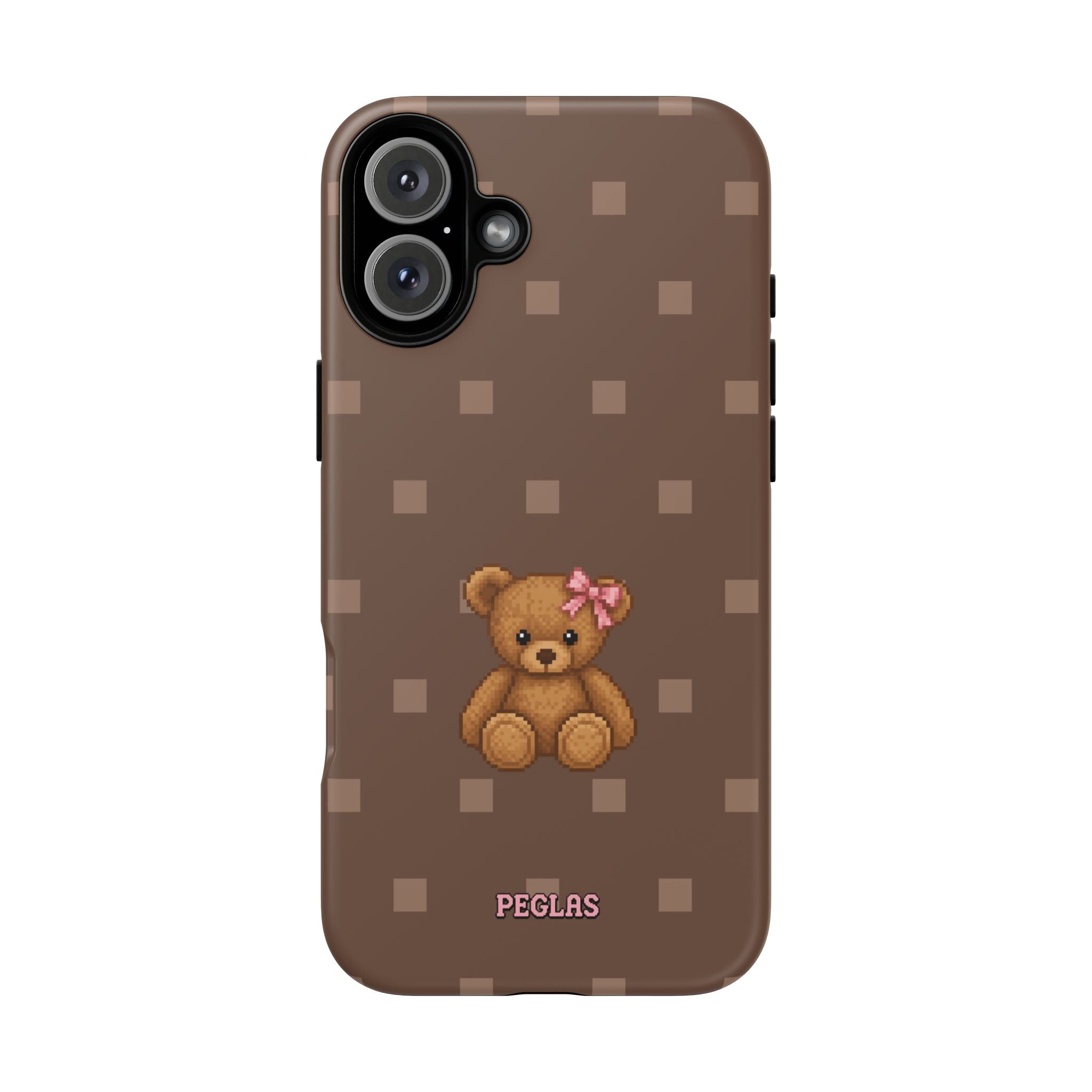 Teddy Bear Tough Phone Case — Cute Brown Polka Dot Protective Cover