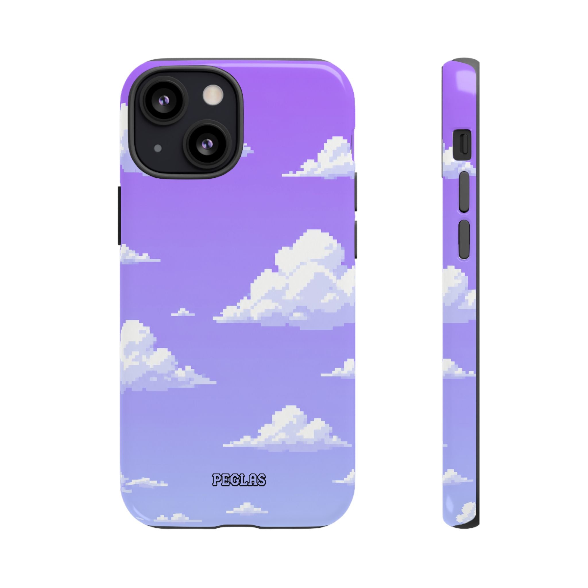 Purple Sky Cloud Phone Case — Pixel Cloud Pattern Tough Case