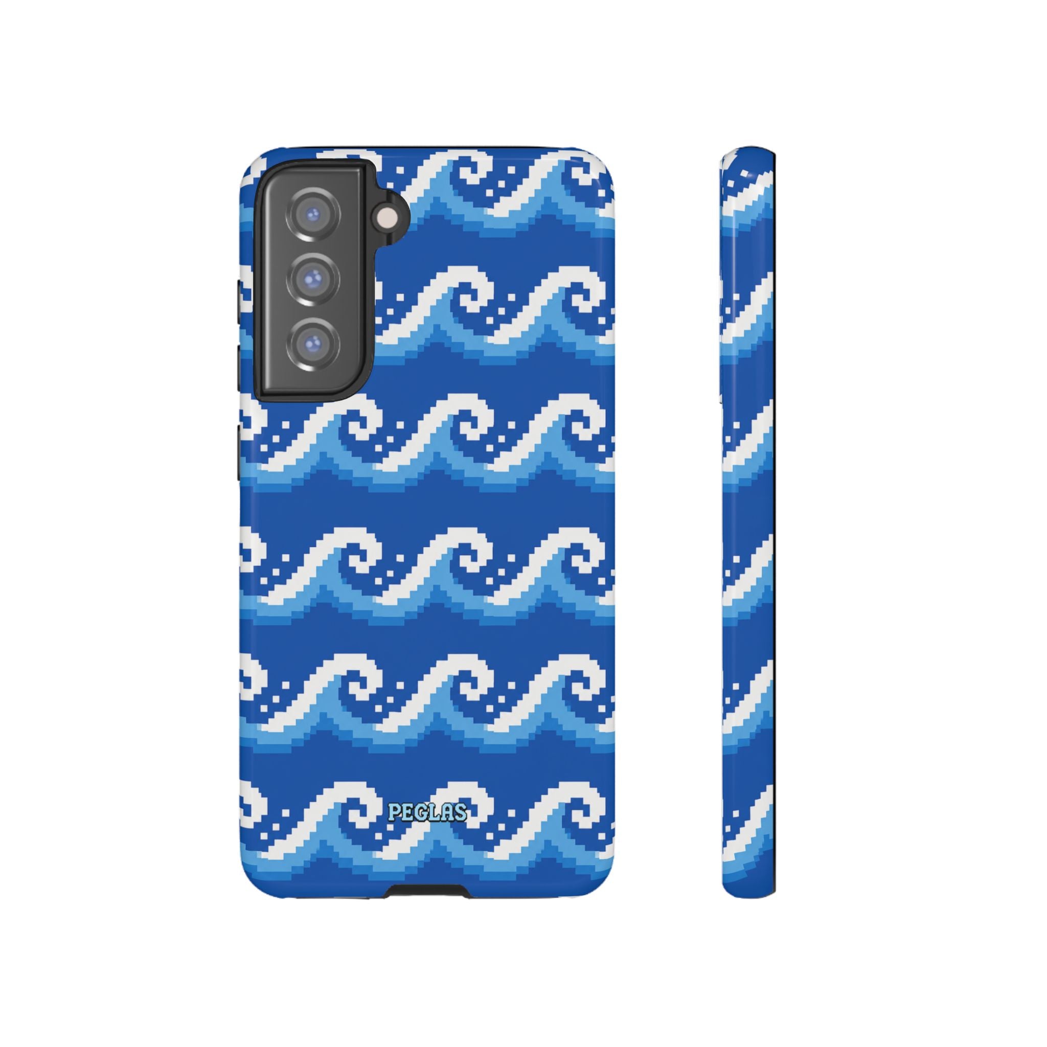 Pixel Wave Phone Case — Blue Ocean Retro Pixel Art iPhone Cover