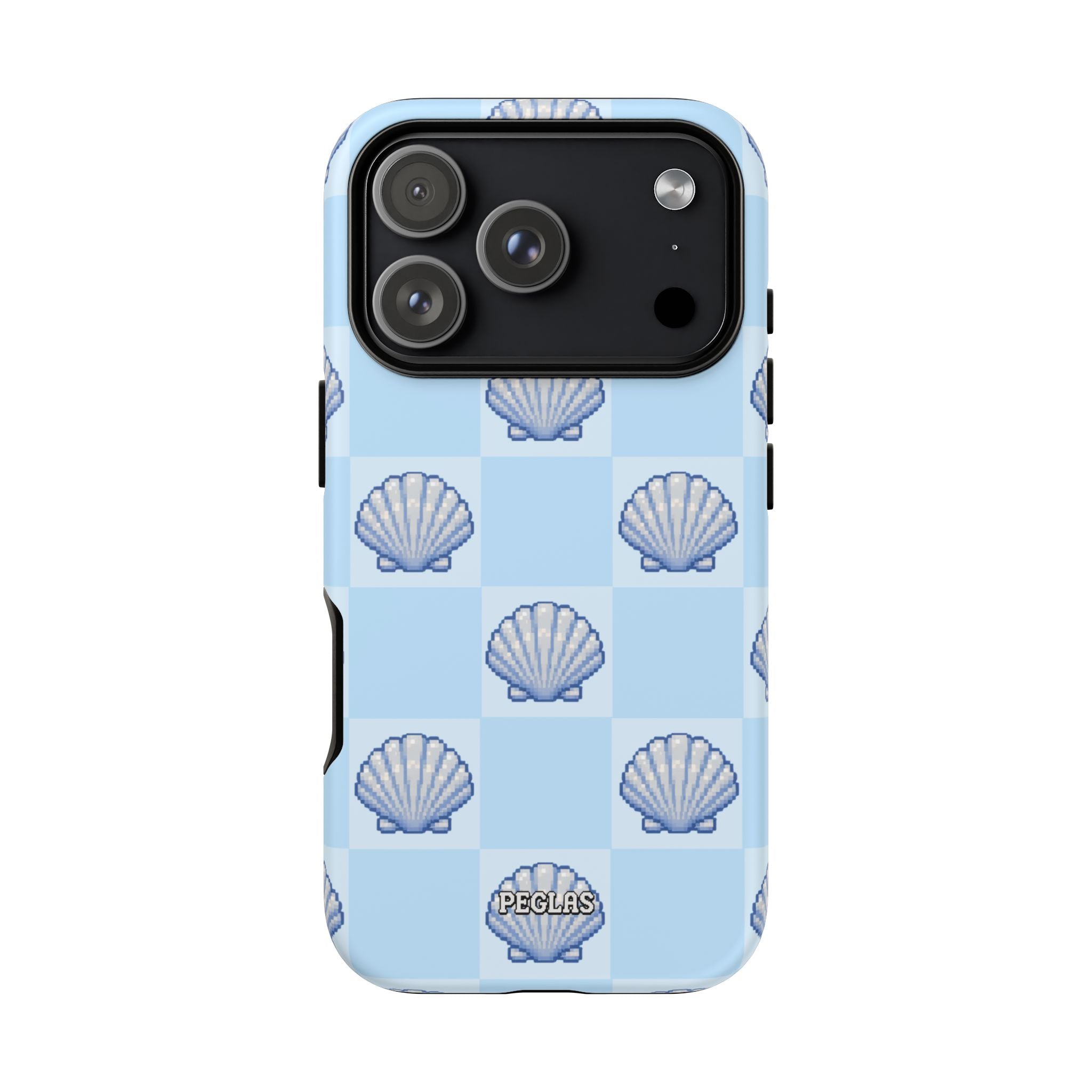 Shell Checkerboard Tough Phone Case — Light Blue Seashell Protective Cover