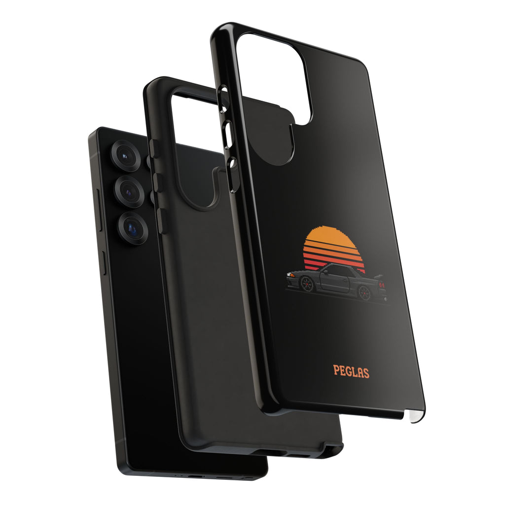 Vintage Black Sports Car Phone Case — Retro Sunset Design