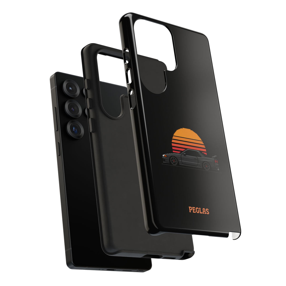 Vintage Black Sports Car Phone Case — Retro Sunset Design