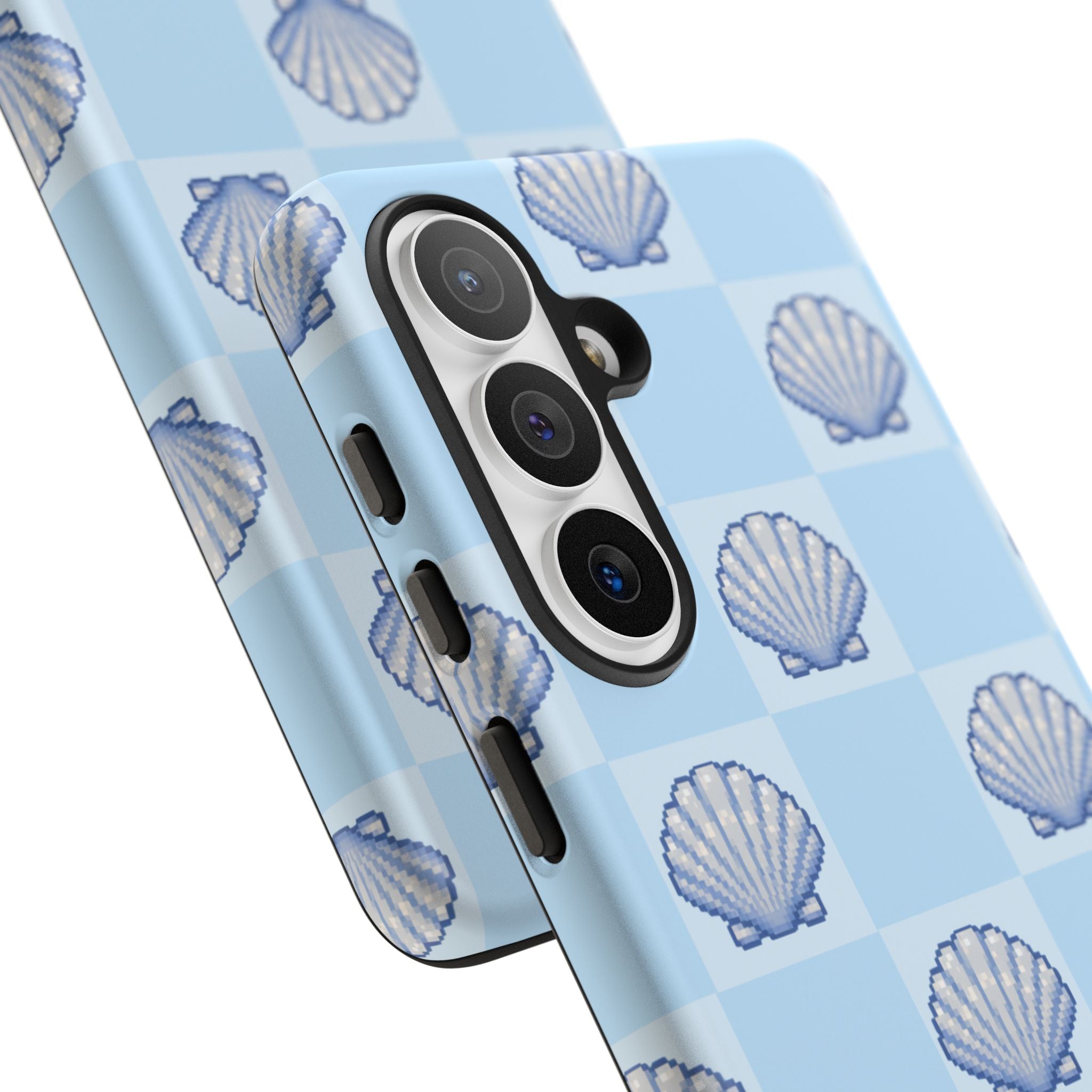 Shell Checkerboard Tough Phone Case — Light Blue Seashell Protective Cover