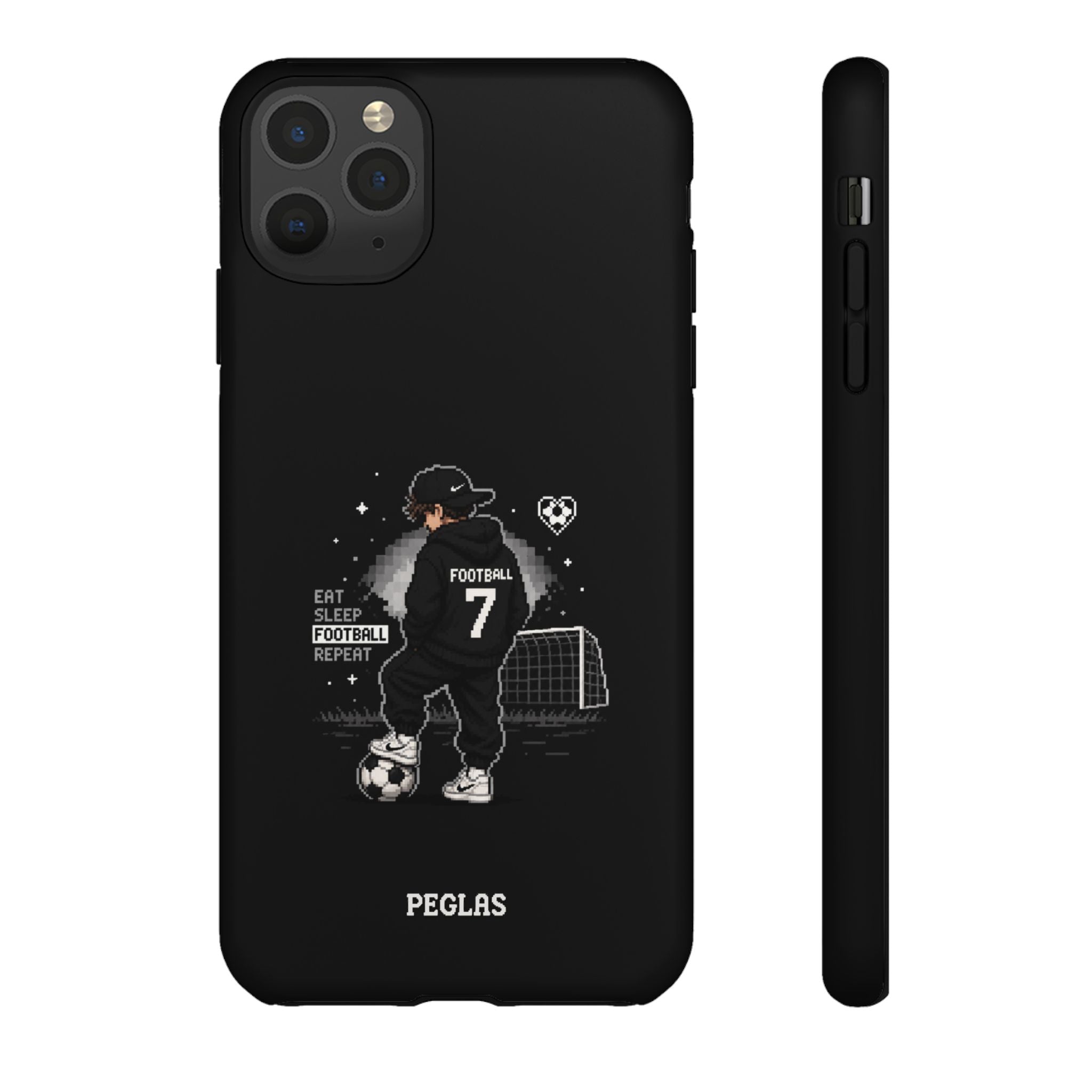 Football Player Phone Case - 'Eat Sleep Football Repeat' Black Tough Case, Soccer Goal Graphic