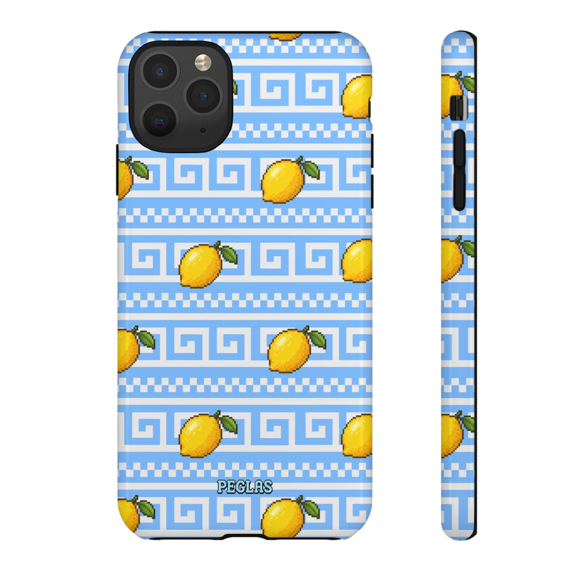 Lemon Greek Key Phone Case — Blue Citrus Pattern Tough Case