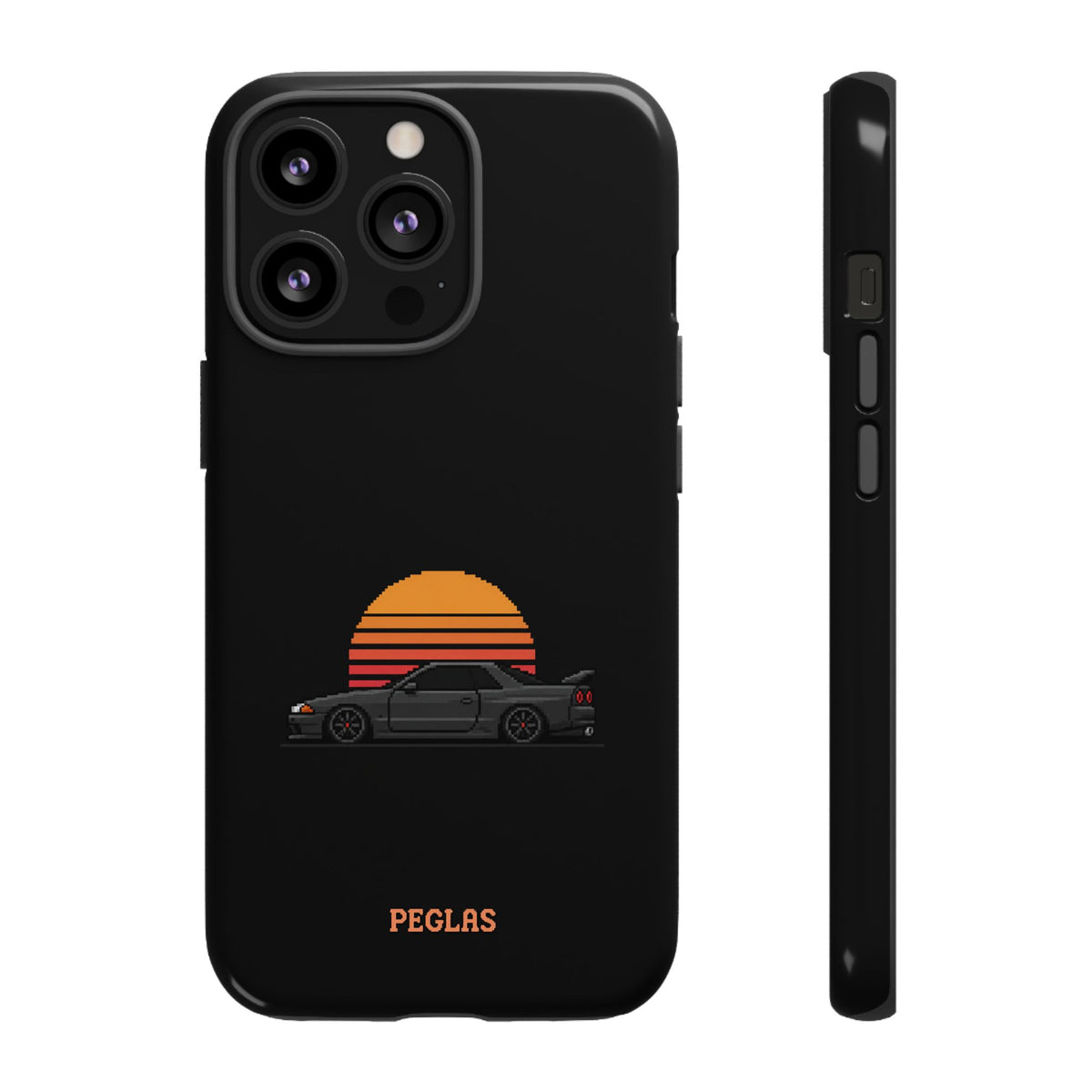 Vintage Black Sports Car Phone Case — Retro Sunset Design