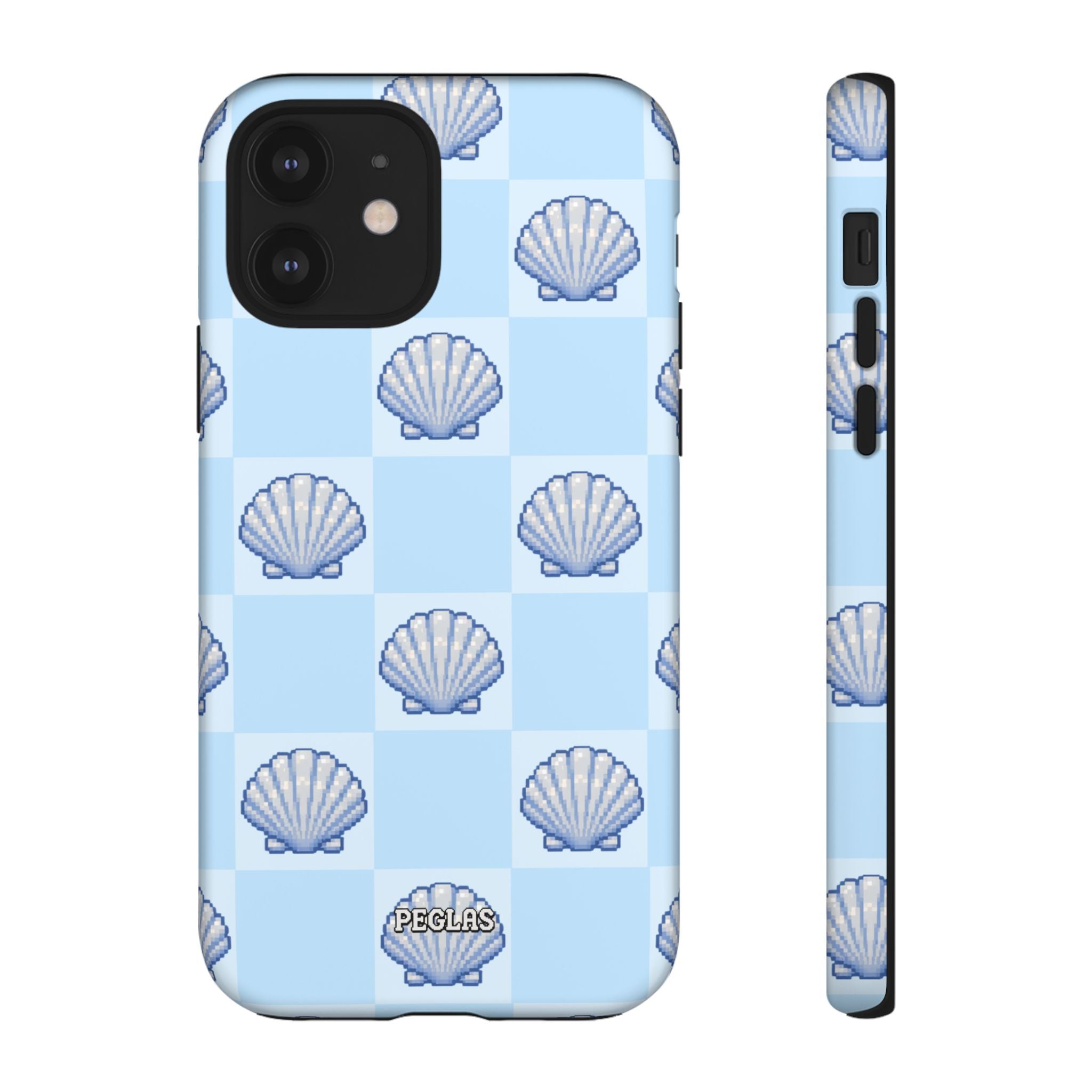 Shell Checkerboard Tough Phone Case — Light Blue Seashell Protective Cover