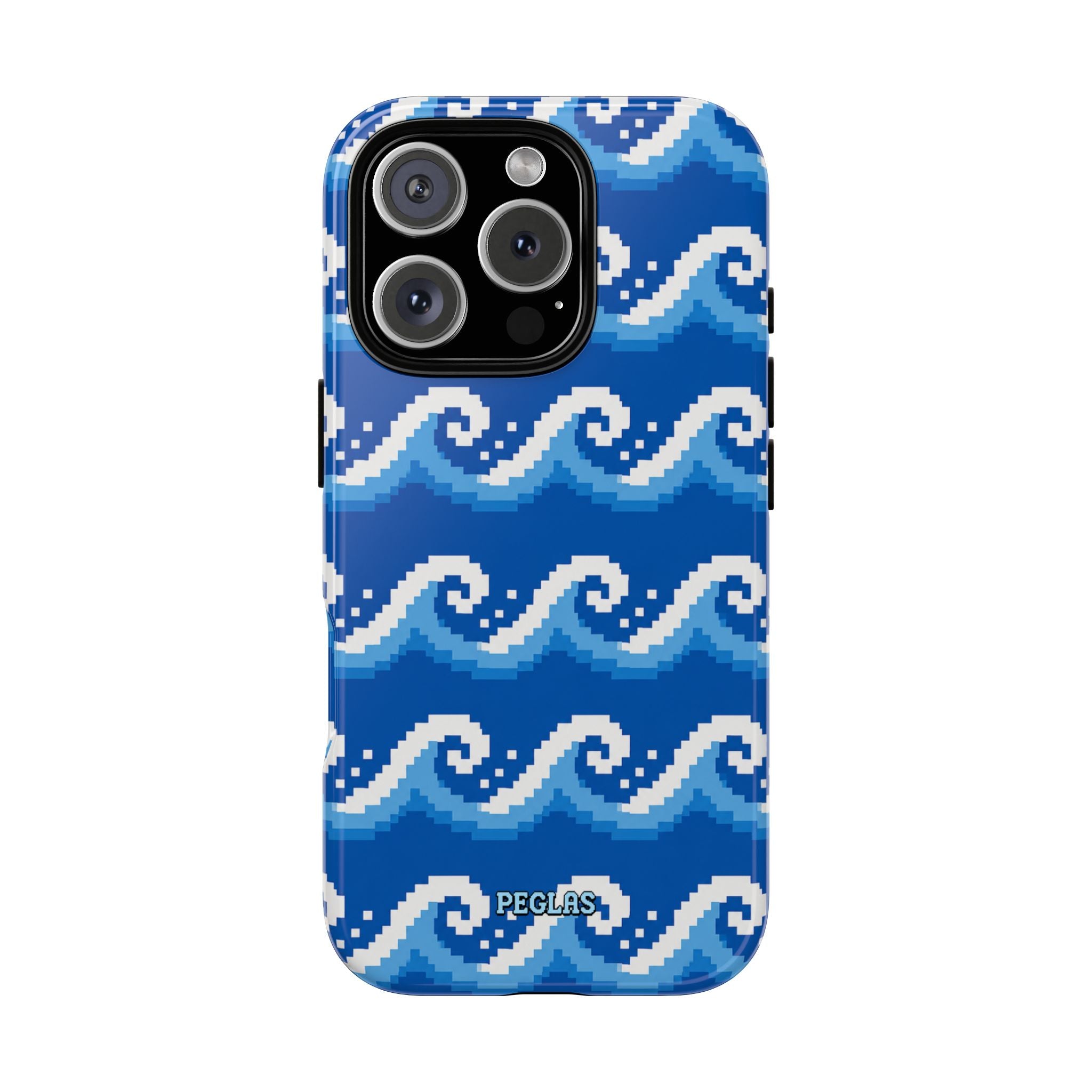 Pixel Wave Phone Case — Blue Ocean Retro Pixel Art iPhone Cover