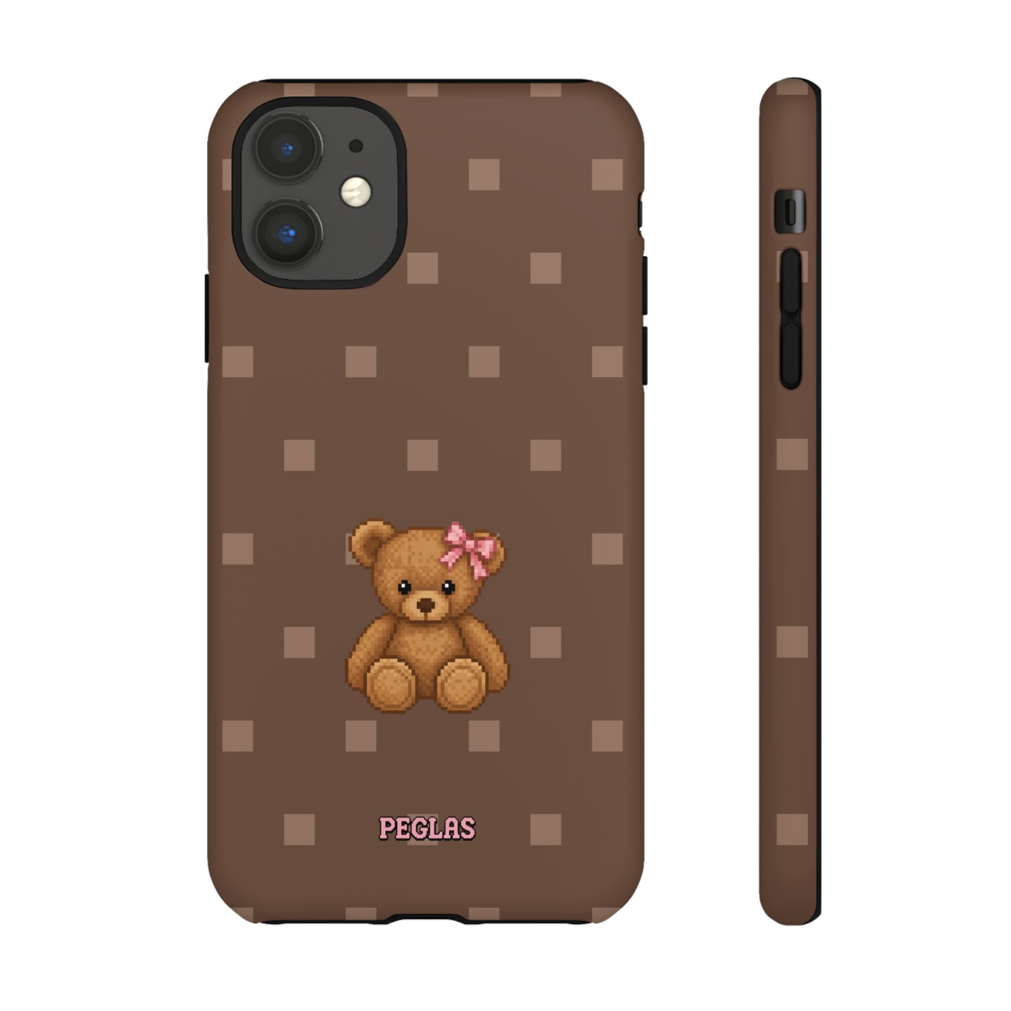 Teddy Bear Tough Phone Case — Cute Brown Polka Dot Protective Cover