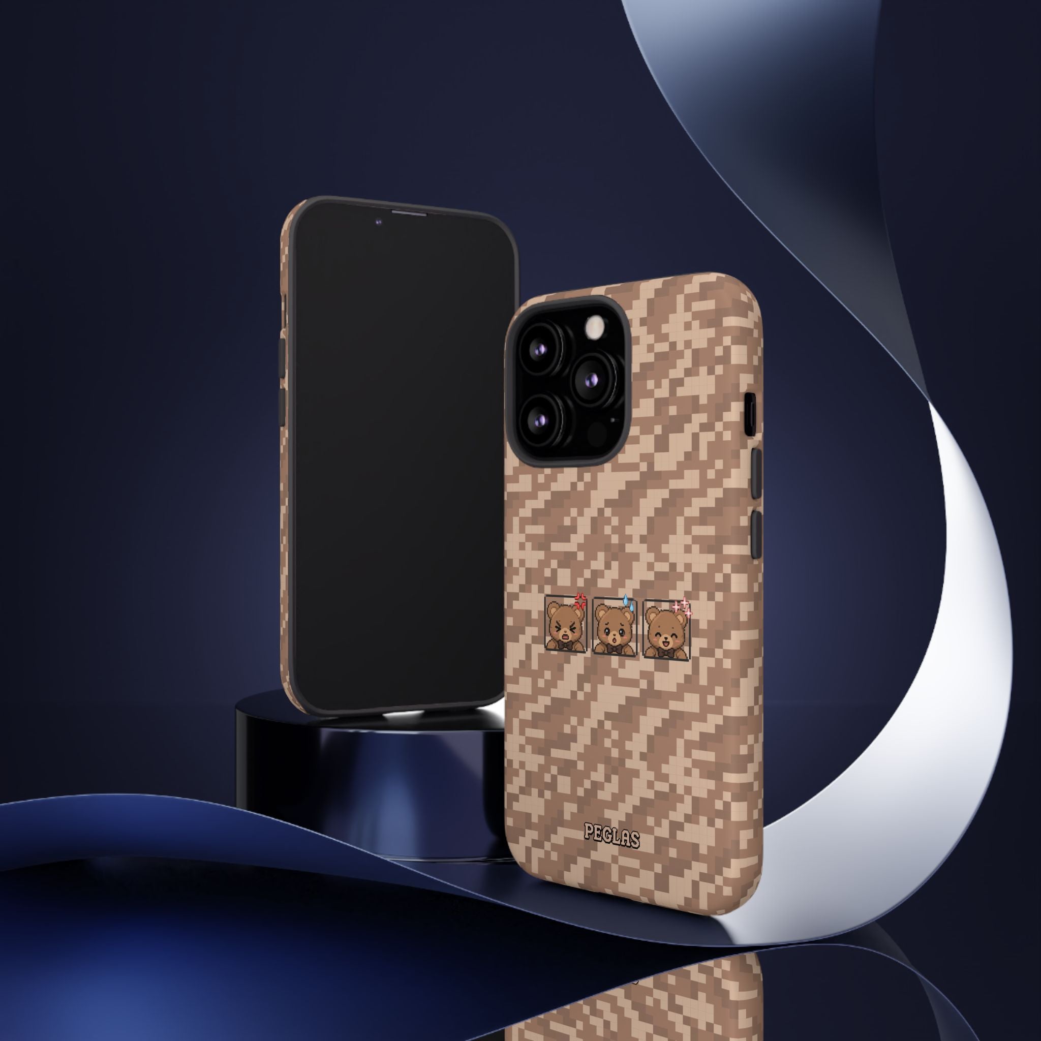 Pixel Teddy Emojis Brown Tough Phone Case
