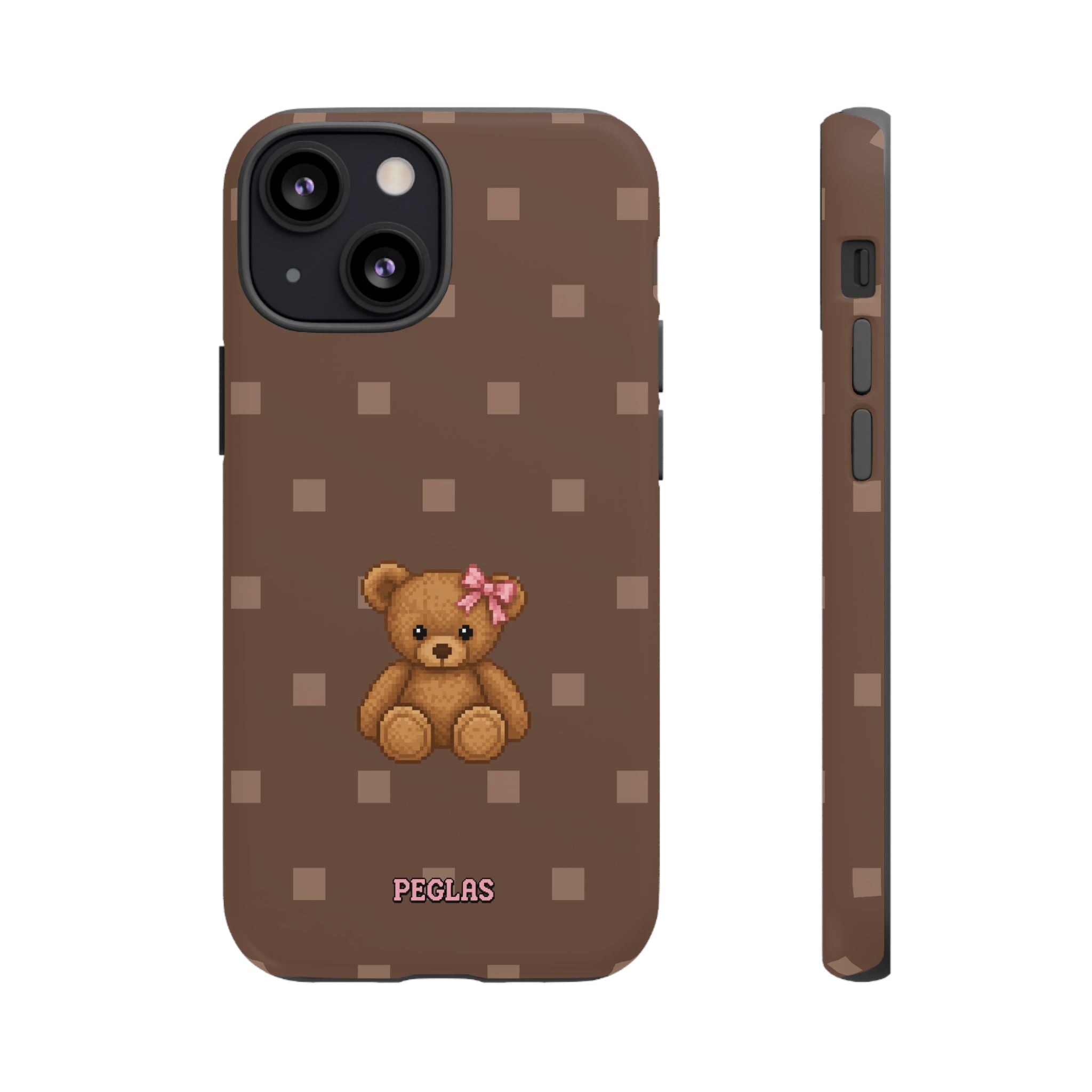 Teddy Bear Tough Phone Case — Cute Brown Polka Dot Protective Cover