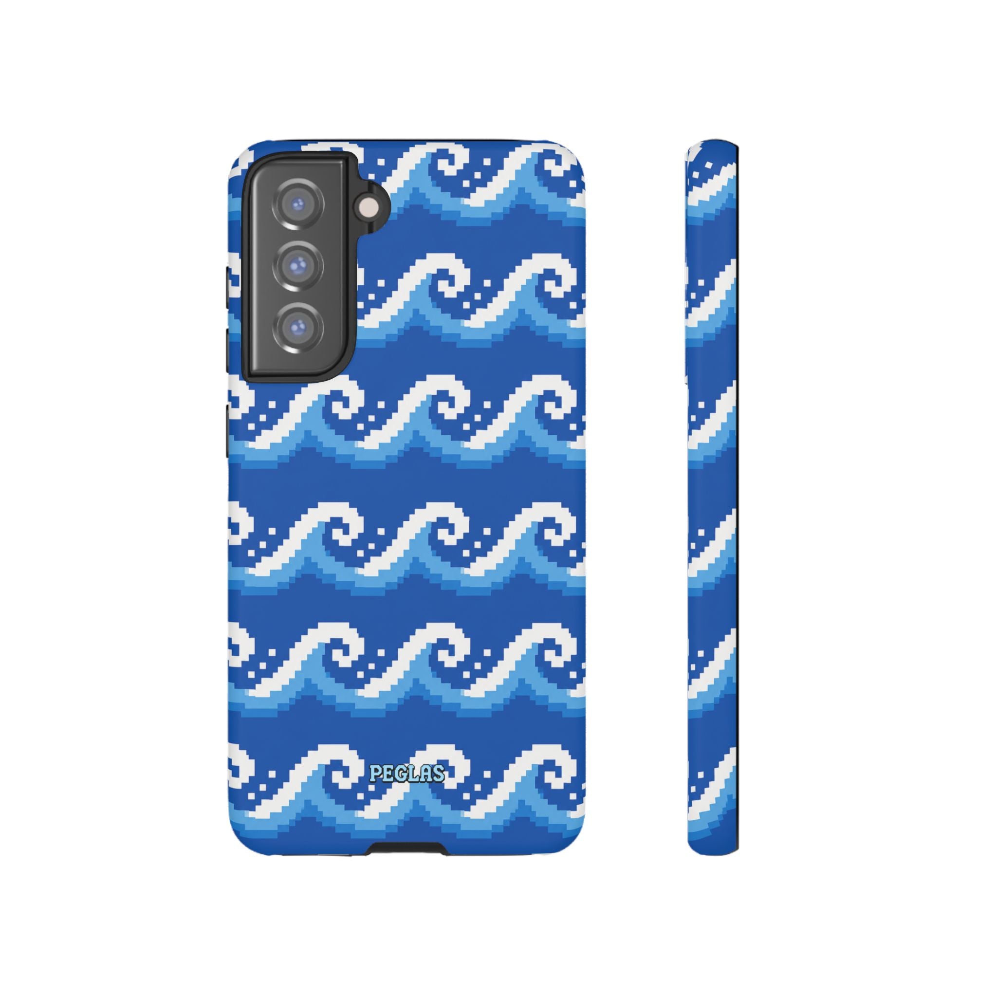 Pixel Wave Phone Case — Blue Ocean Retro Pixel Art iPhone Cover