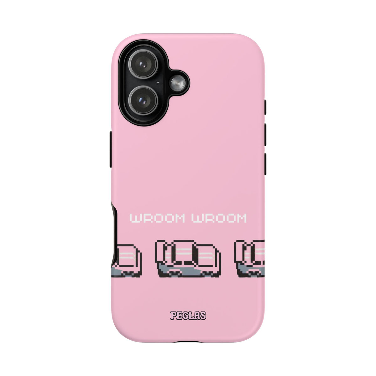 Pink Retro Pixel Cars Phone Case — "Wroom Wroom" Tough Protective Cover