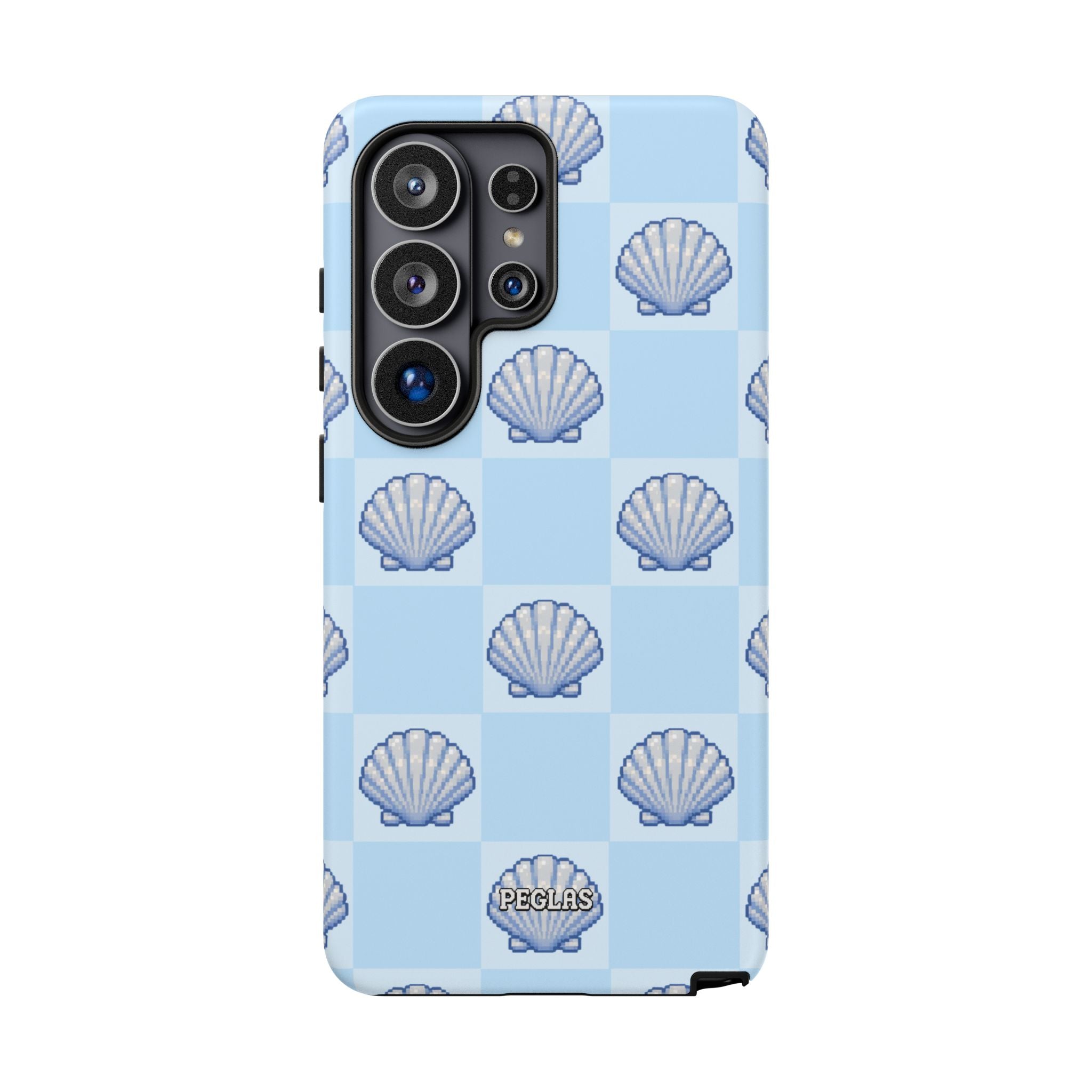 Shell Checkerboard Tough Phone Case — Light Blue Seashell Protective Cover
