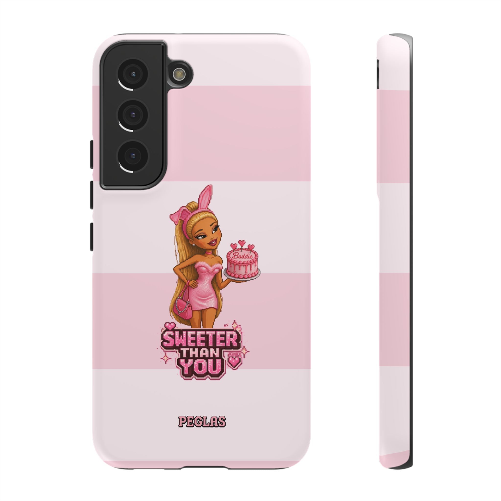 Phone Case — “Sweeter Than You” Pink Striped Cute Cake Girl Protective Cover