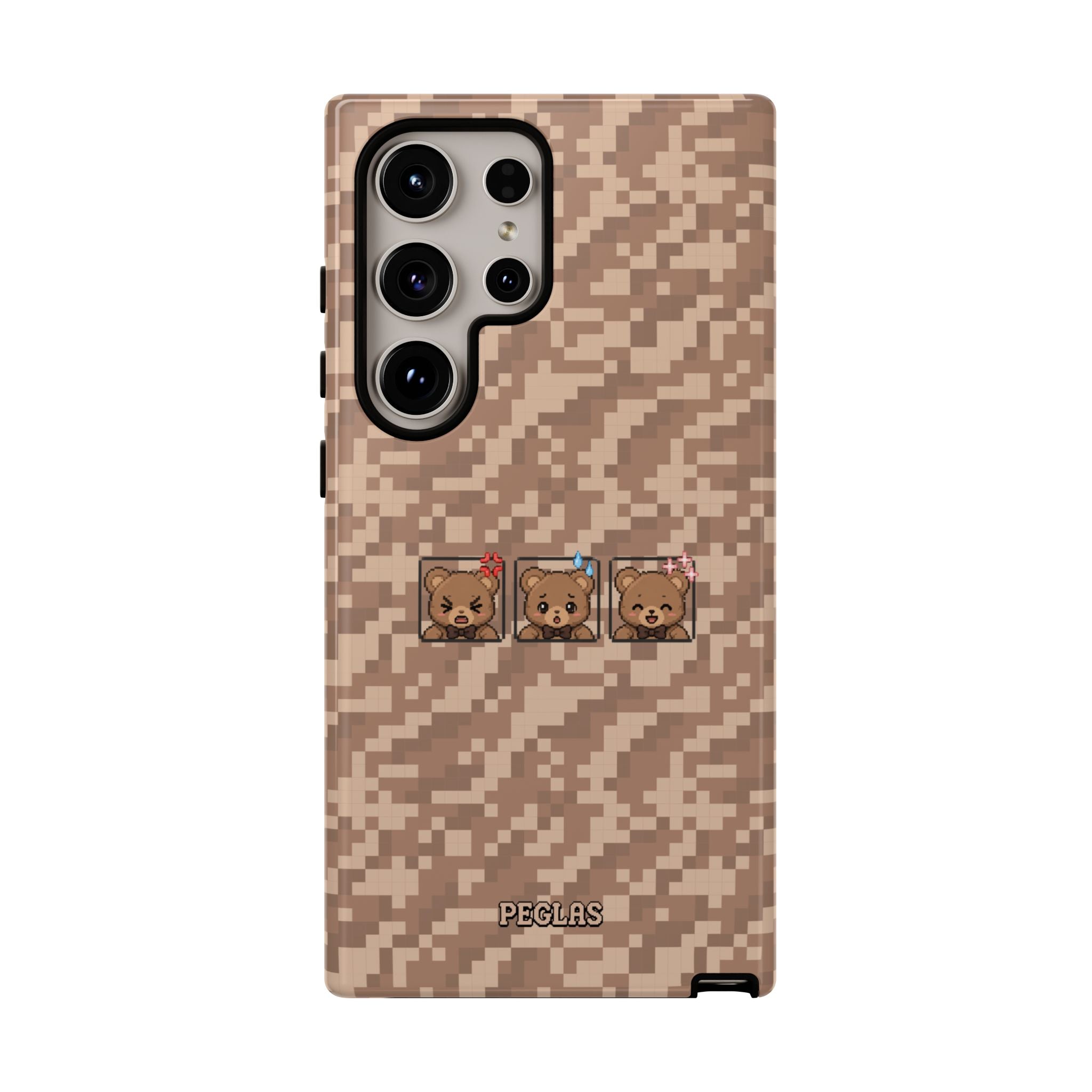 Pixel Teddy Emojis Brown Tough Phone Case