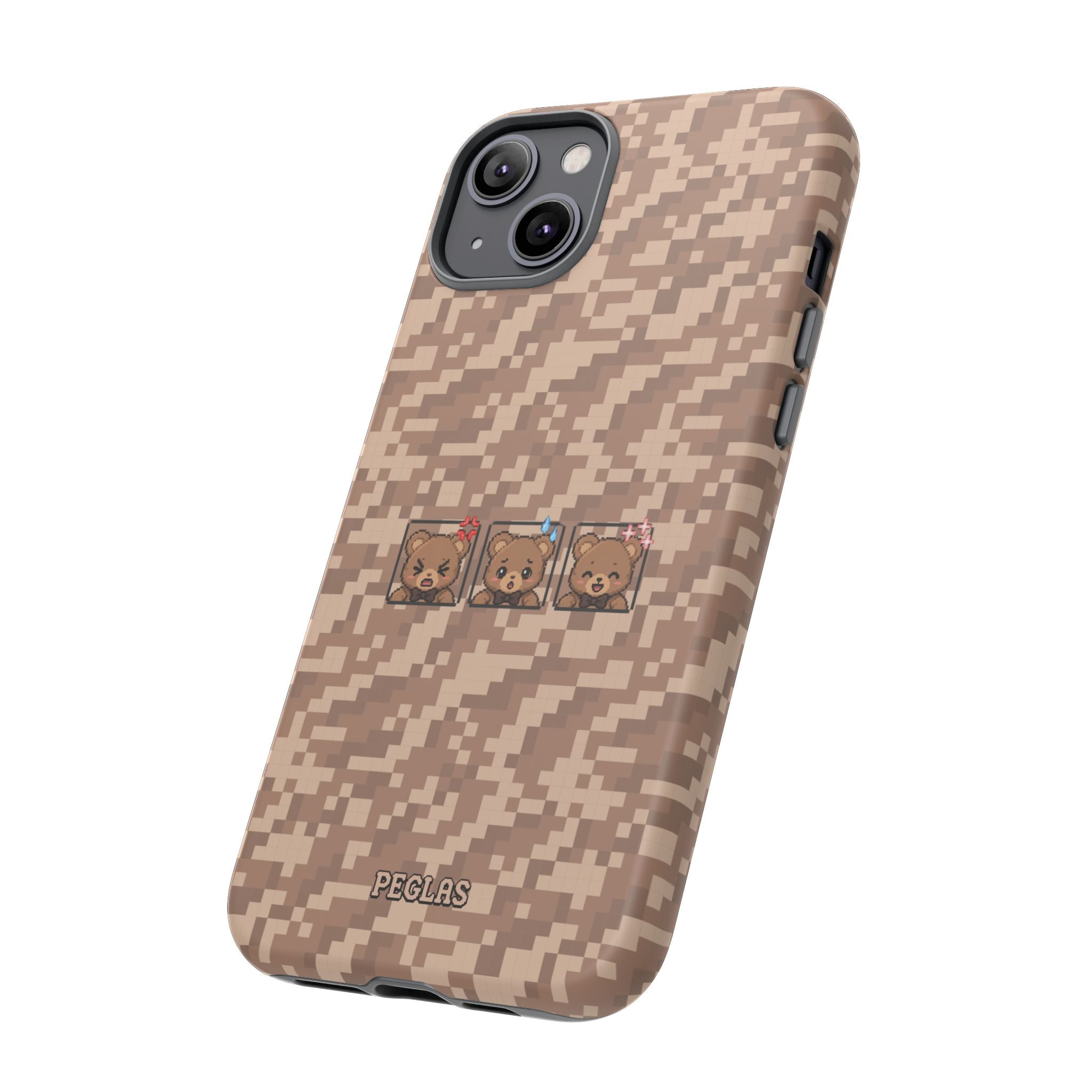 Pixel Teddy Emojis Brown Tough Phone Case
