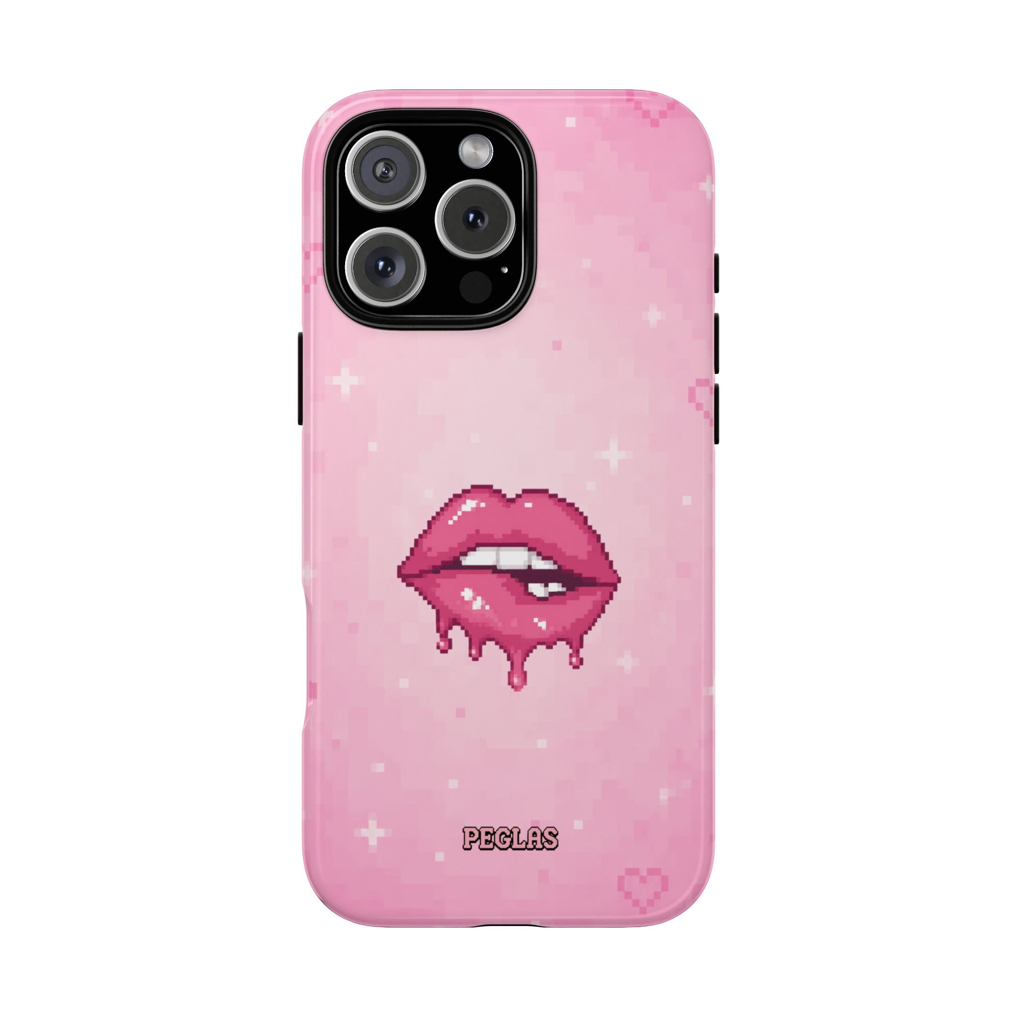 Pink Drip Lips Phone Case — Cute Pixel Art Protective Tough Case